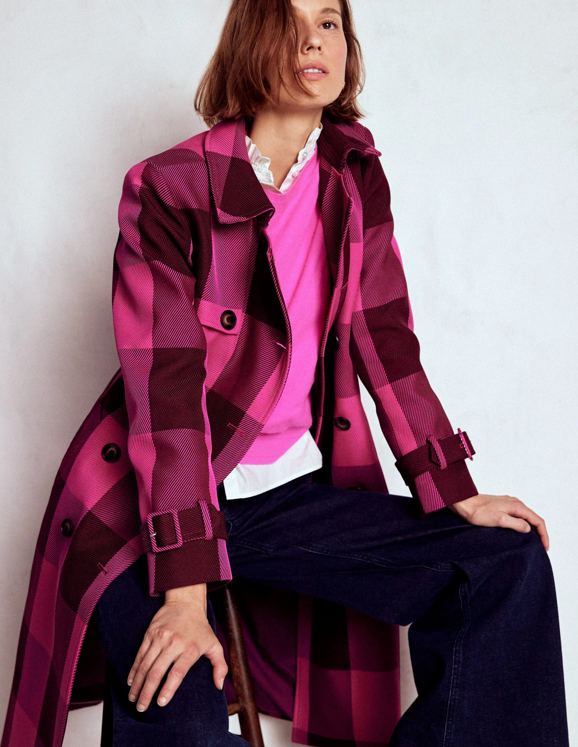Cheltenham Trenchcoat-Rosa Pfingstrose, Kastanie Vichykaro