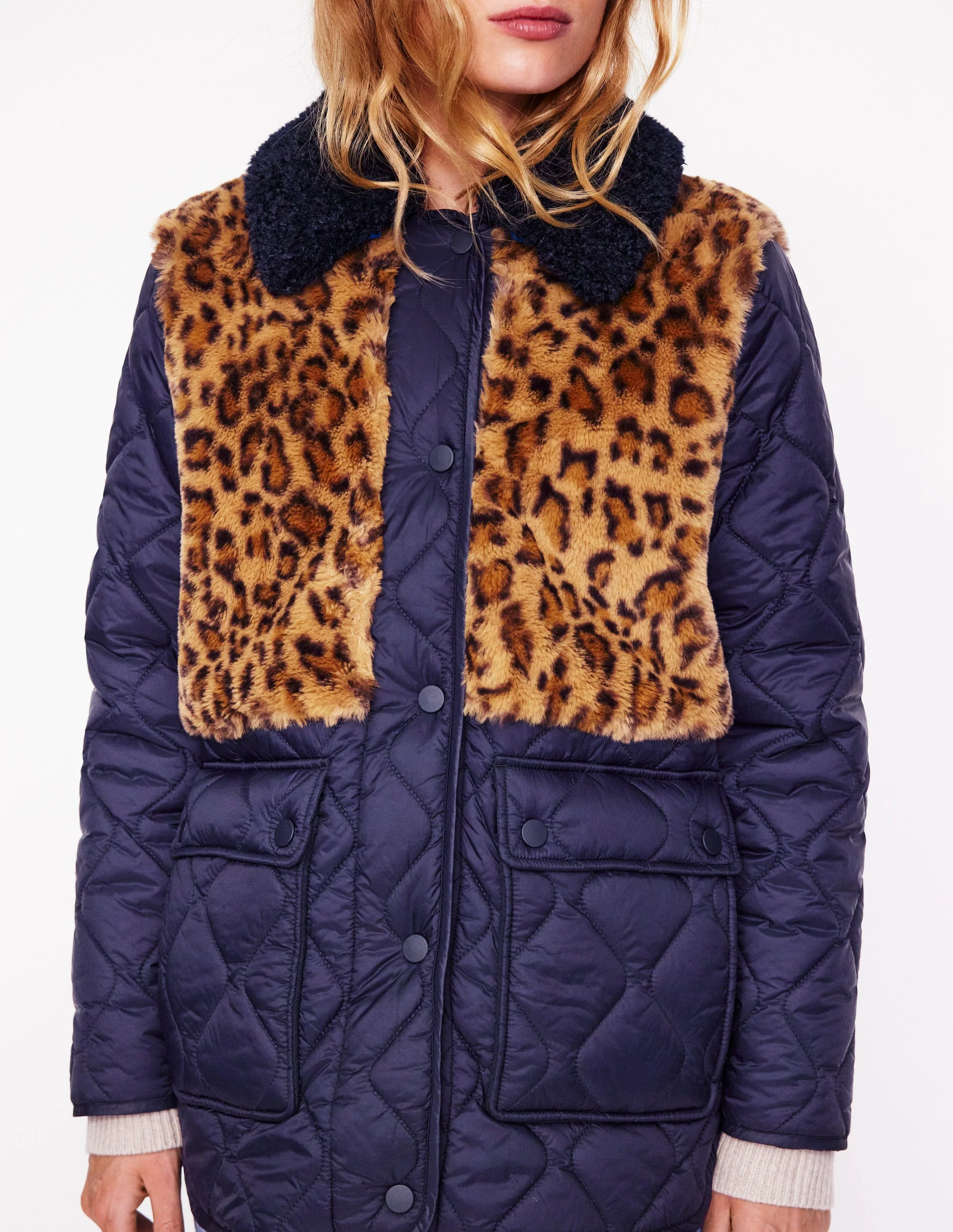 Chester Steppmantel mit Teddyfell-Marineblau, Leopard - Image 2