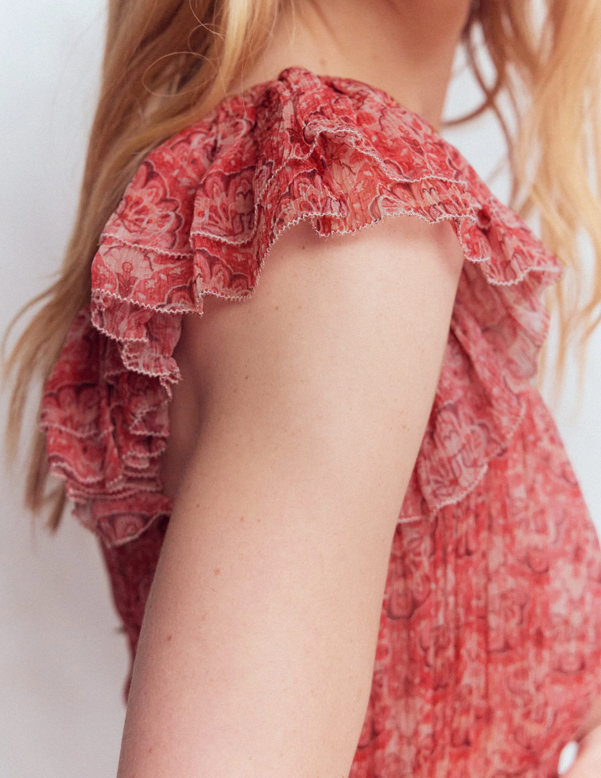 Chiffon-Maxikleid in Knitteroptik-Rosa Paradiesgärten - Image 3