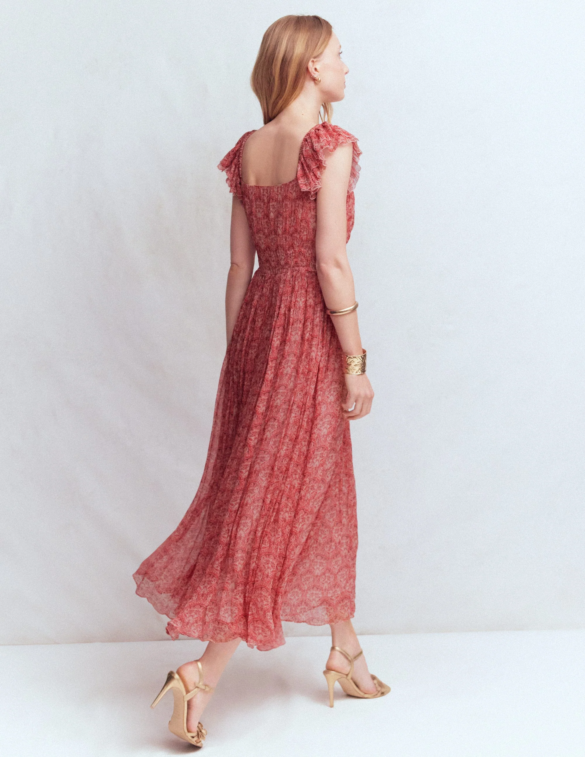 Chiffon-Maxikleid in Knitteroptik-Rosa Paradiesgärten - Image 4