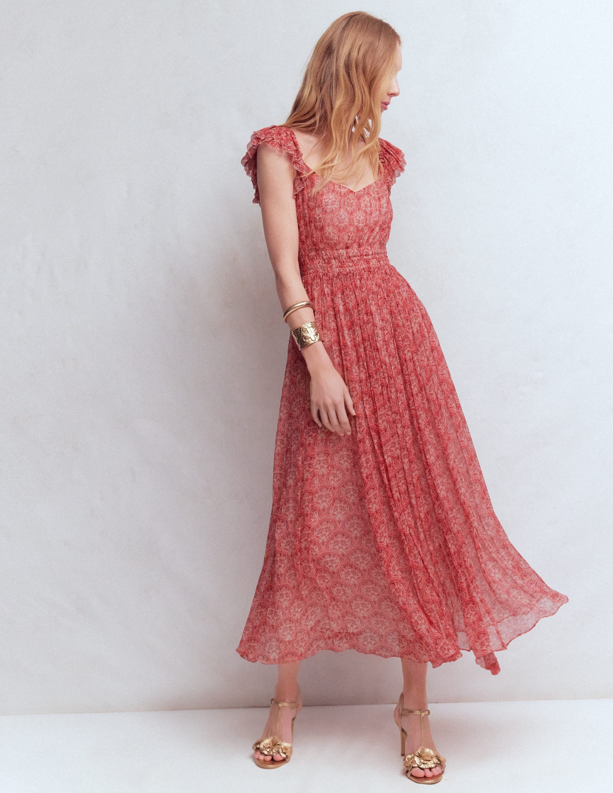 Chiffon-Maxikleid in Knitteroptik-Rosa Paradiesgärten - Image 5