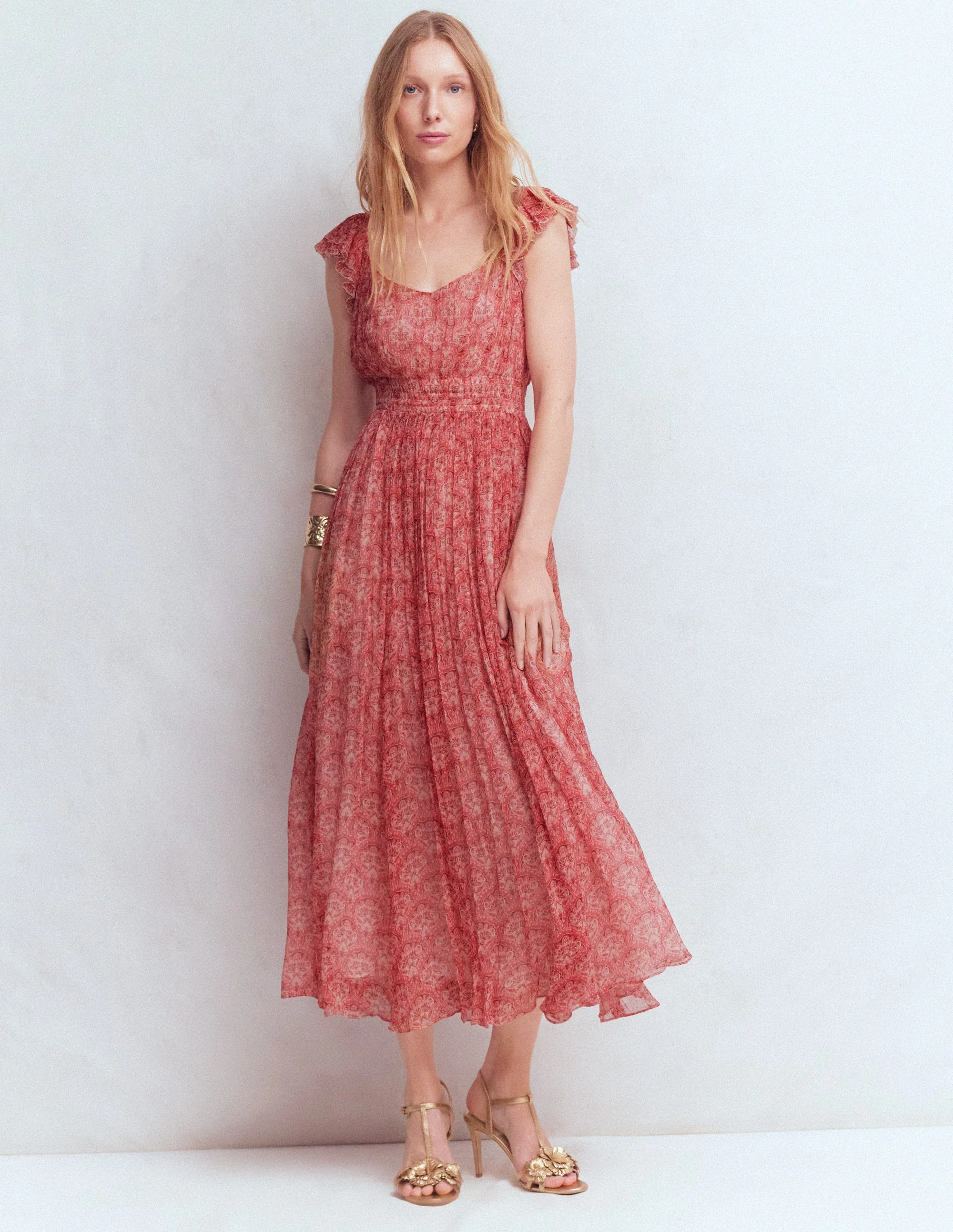 Chiffon-Maxikleid in Knitteroptik-Rosa Paradiesgärten - Image 6