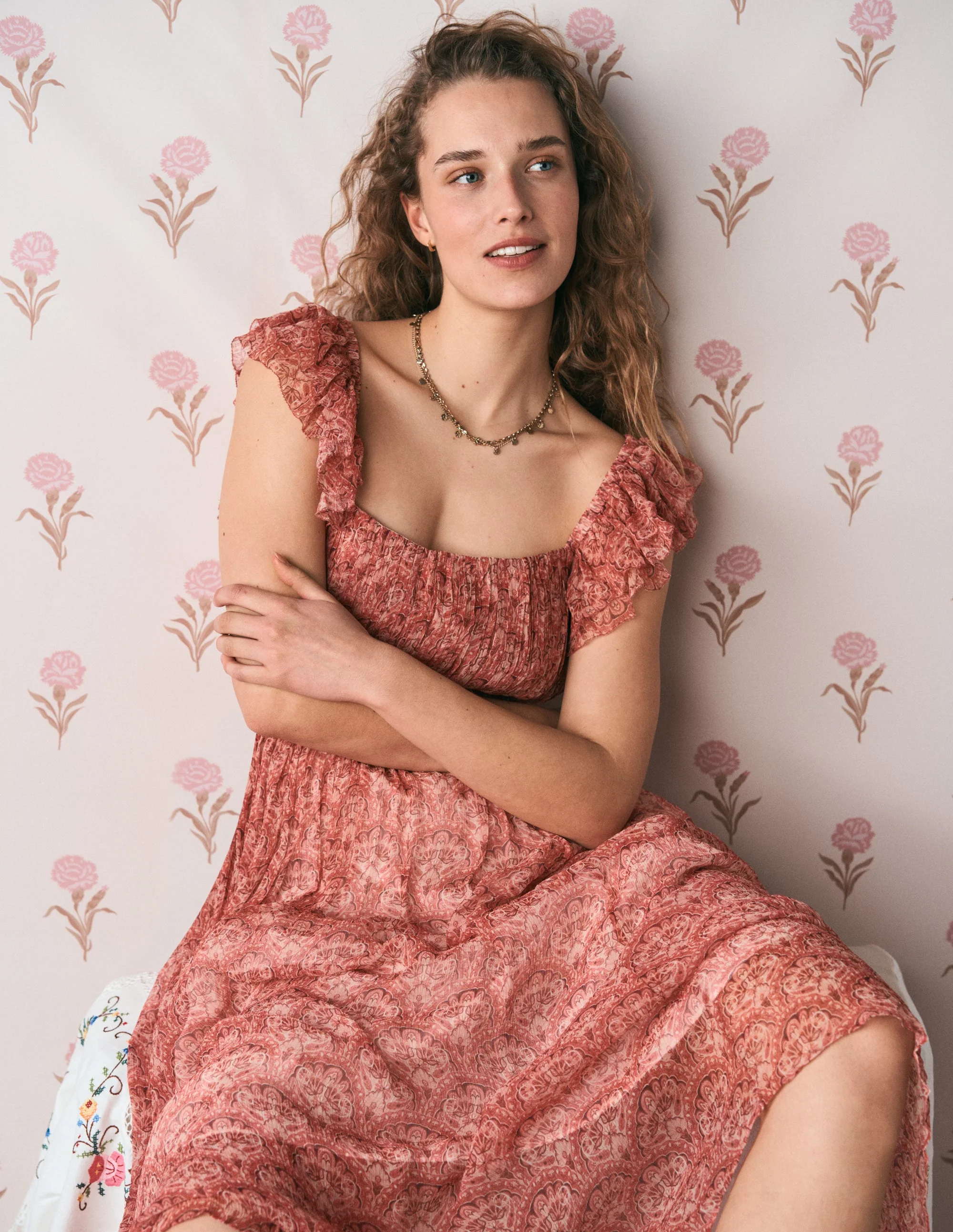 Chiffon-Maxikleid in Knitteroptik-Rosa Paradiesgärten - Image 7