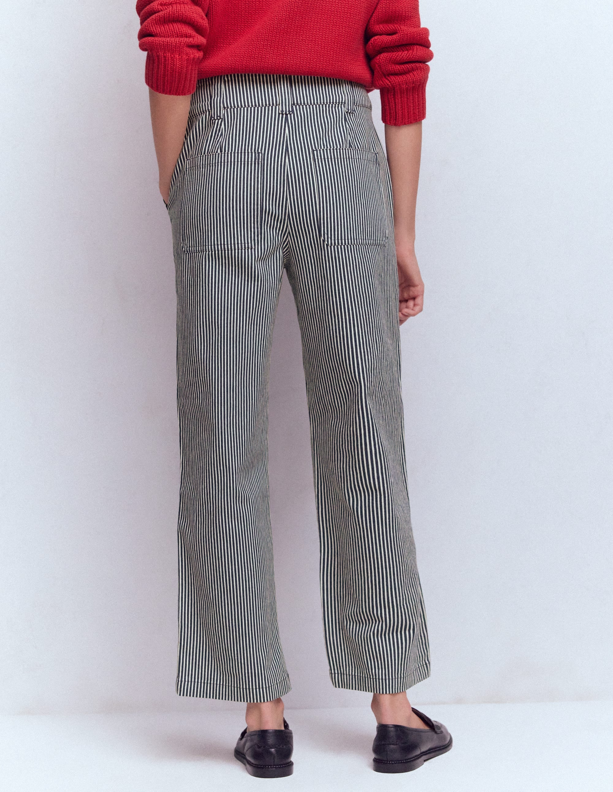 Chinohose mit geradem Bein-Blau und Naturweiß Gestreift - Image 3