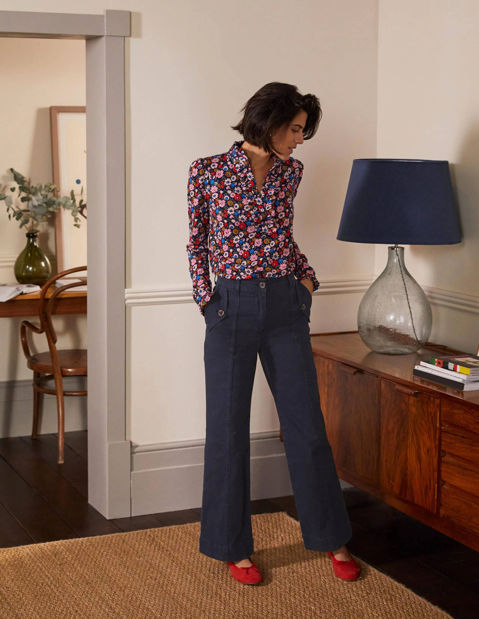 Chinohose mit weitem Bein-Marineblau