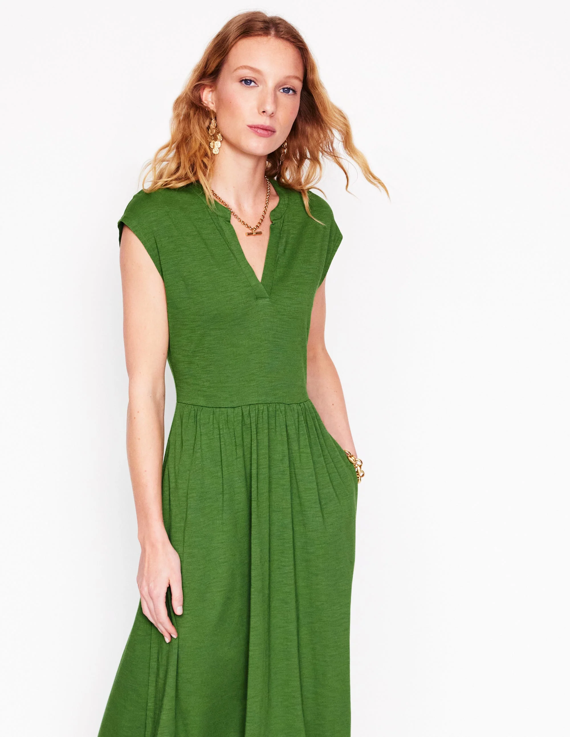 Chloe Jersey-Midikleid-Promenadengrün