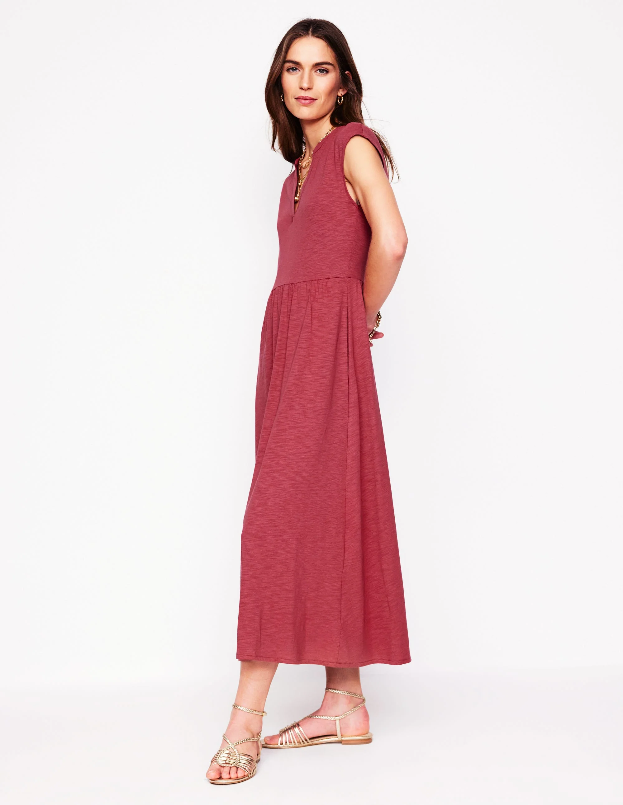 Chloe Jersey-Midikleid-Terrakotta-Rot