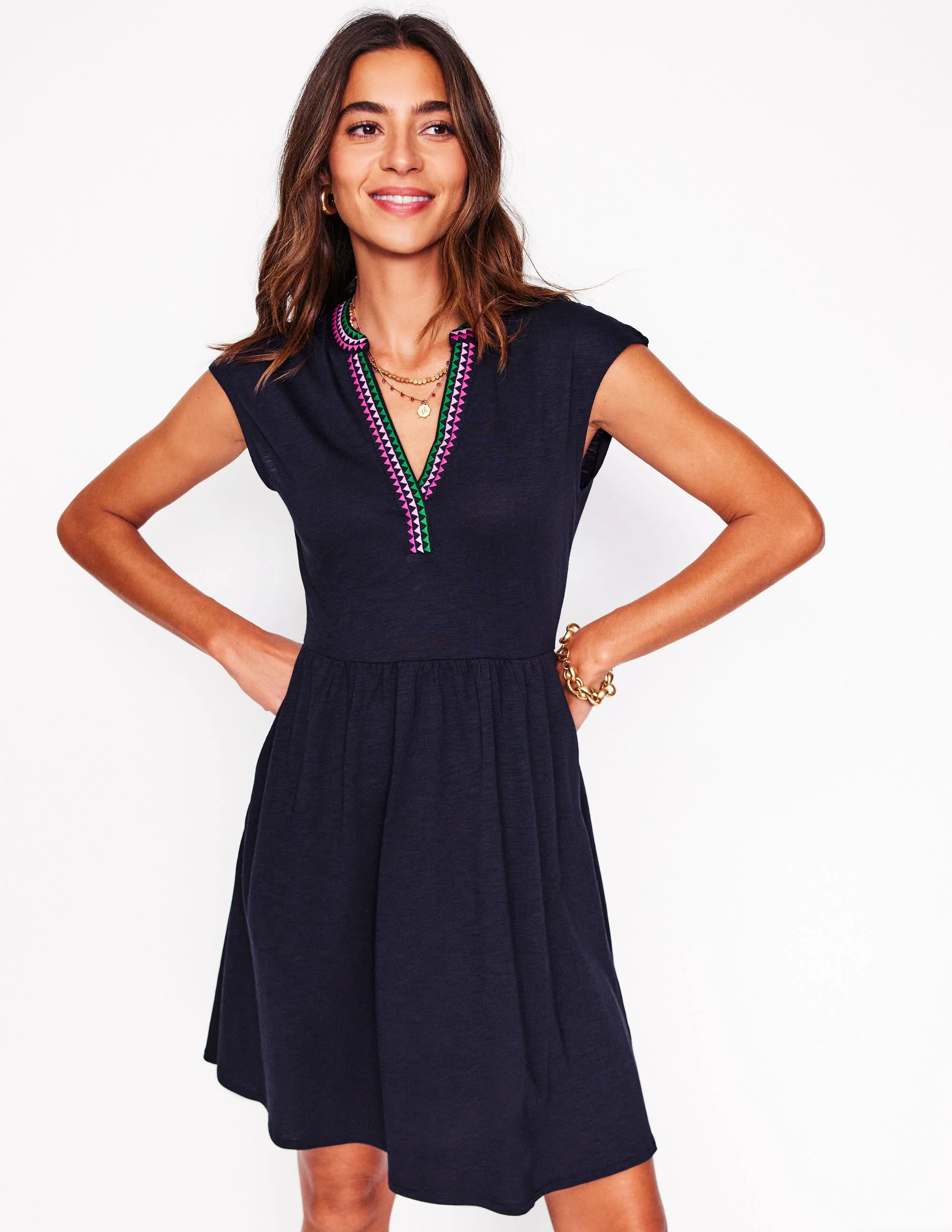 Chloe Kurzes Kleid mit Stickerei-Aqua Marine Marl - Image 5