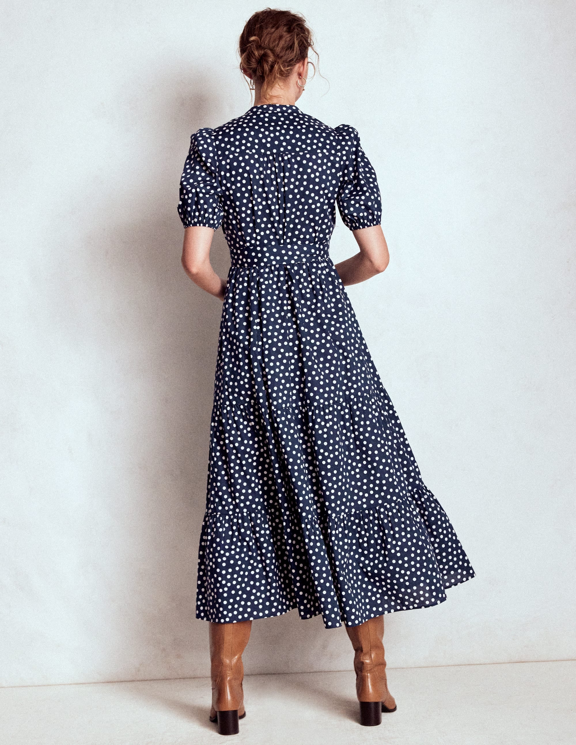 Christabel Baumwoll-Midikleid-Französisches Marineblau, Gemalte Tupfen - Image 4