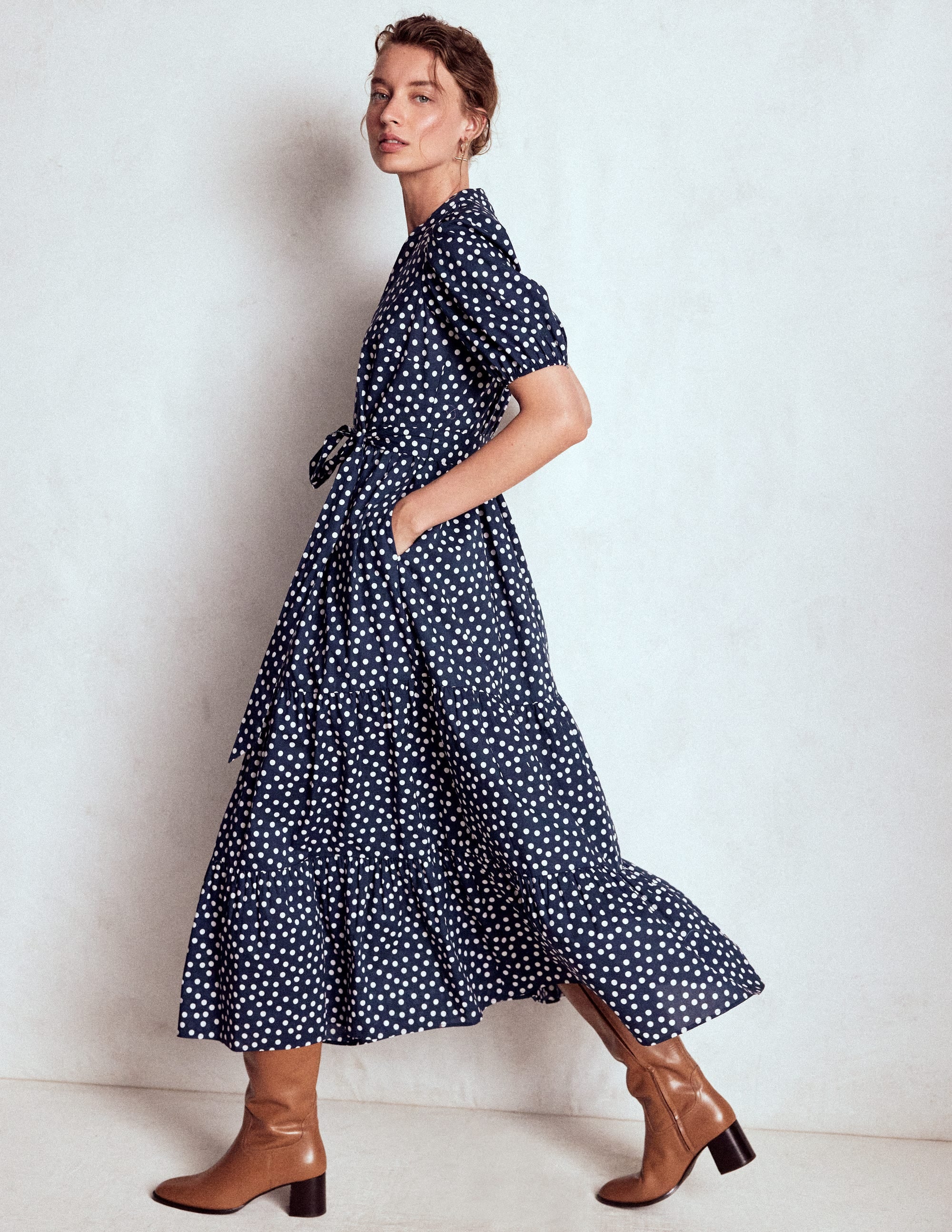 Christabel Baumwoll-Midikleid-Französisches Marineblau, Gemalte Tupfen - Image 5