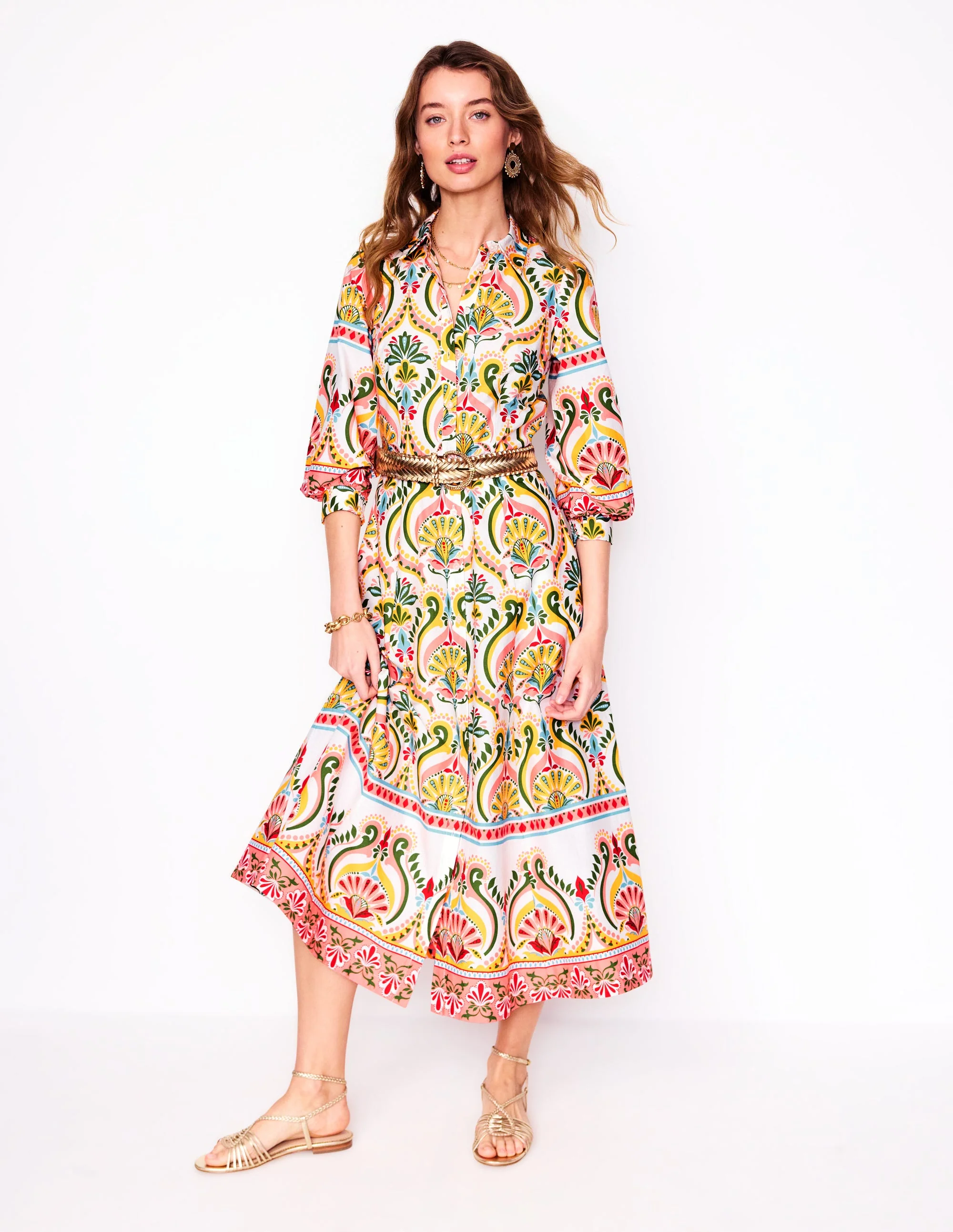 Clara Hemdblusenkleid aus Baumwolle-Bunt, Blumenmuster mit Ornamenten