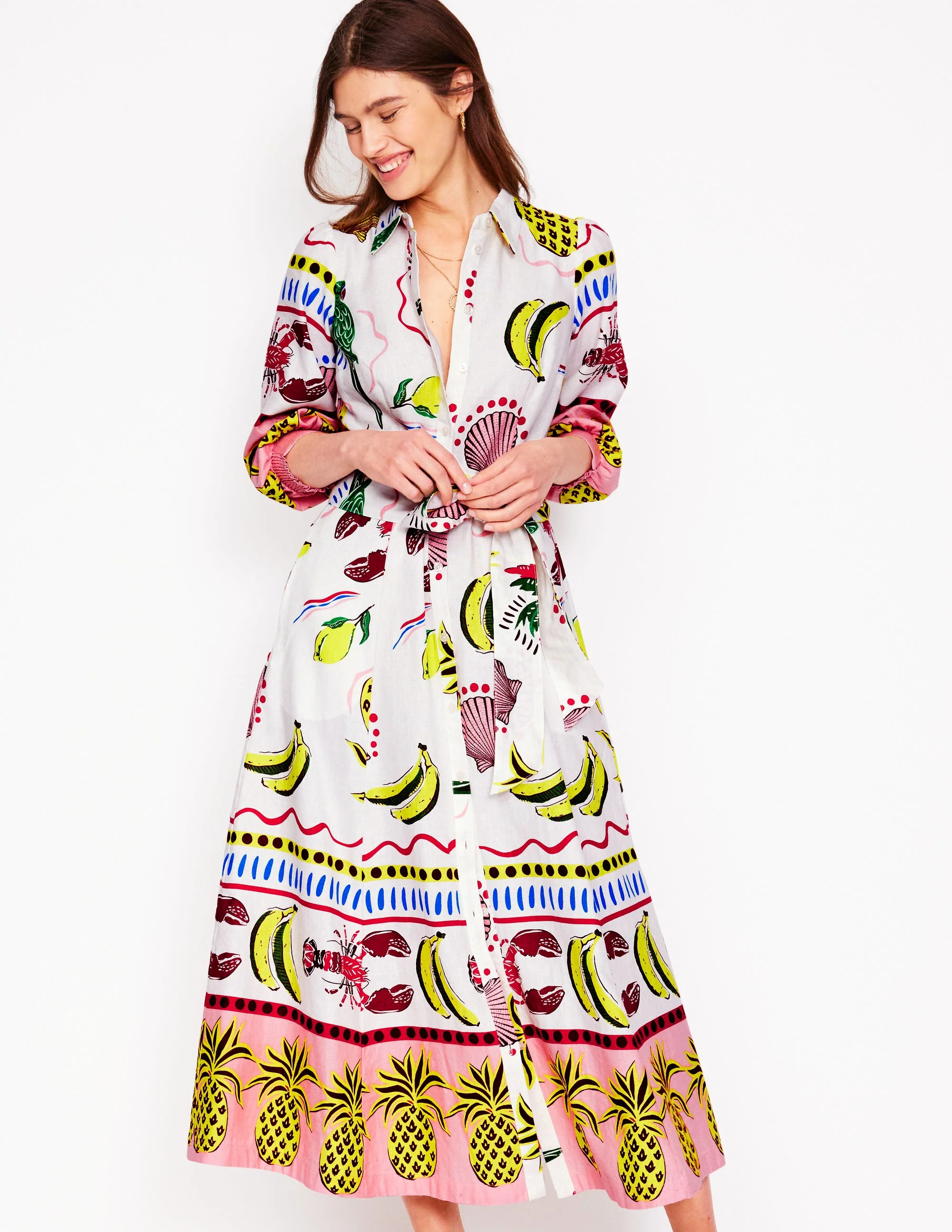 Clara Hemdblusenkleid aus Leinenmischgewebe-Bunt, Tropical Bonanza-Motiv - Image 4