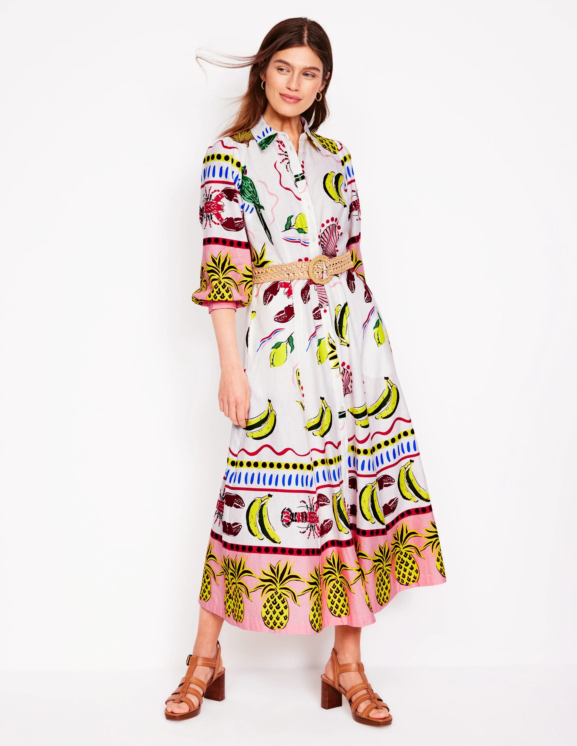 Clara Hemdblusenkleid aus Leinenmischgewebe-Bunt, Tropical Bonanza-Motiv - Image 5