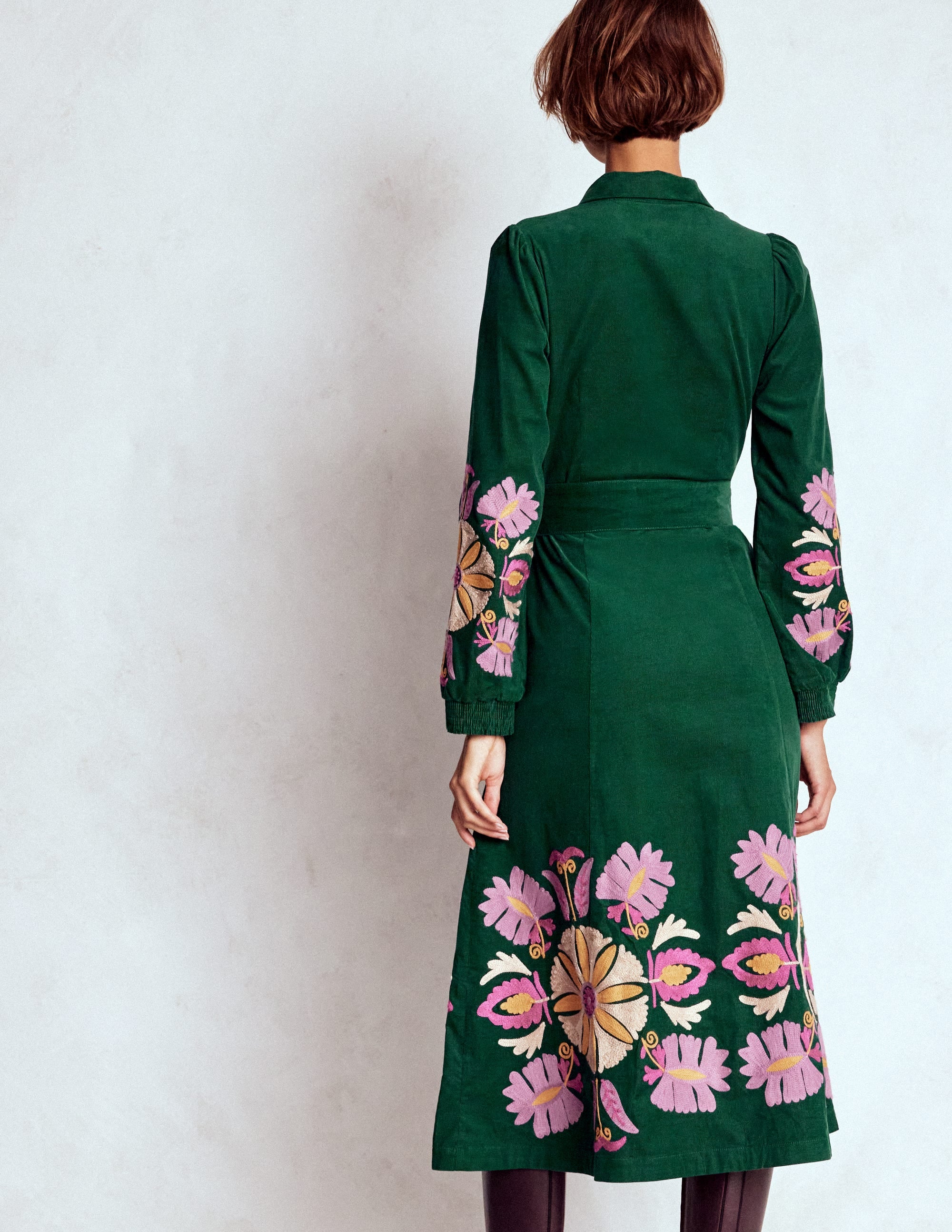 Clara Midikleid aus Cord-Dunkles Smaragdgrün, Stickerei - Image 3