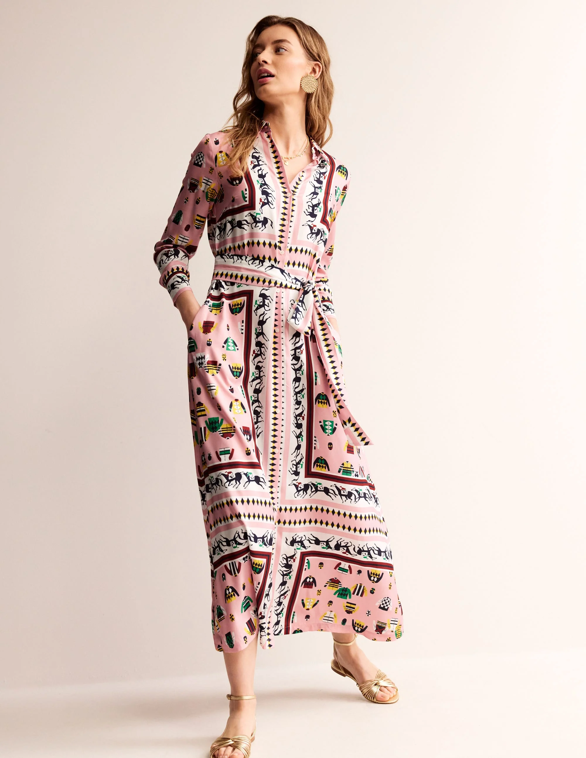 Claudia Maxi-Hemdblusenkleid-Kreiderosa, Pferderennen