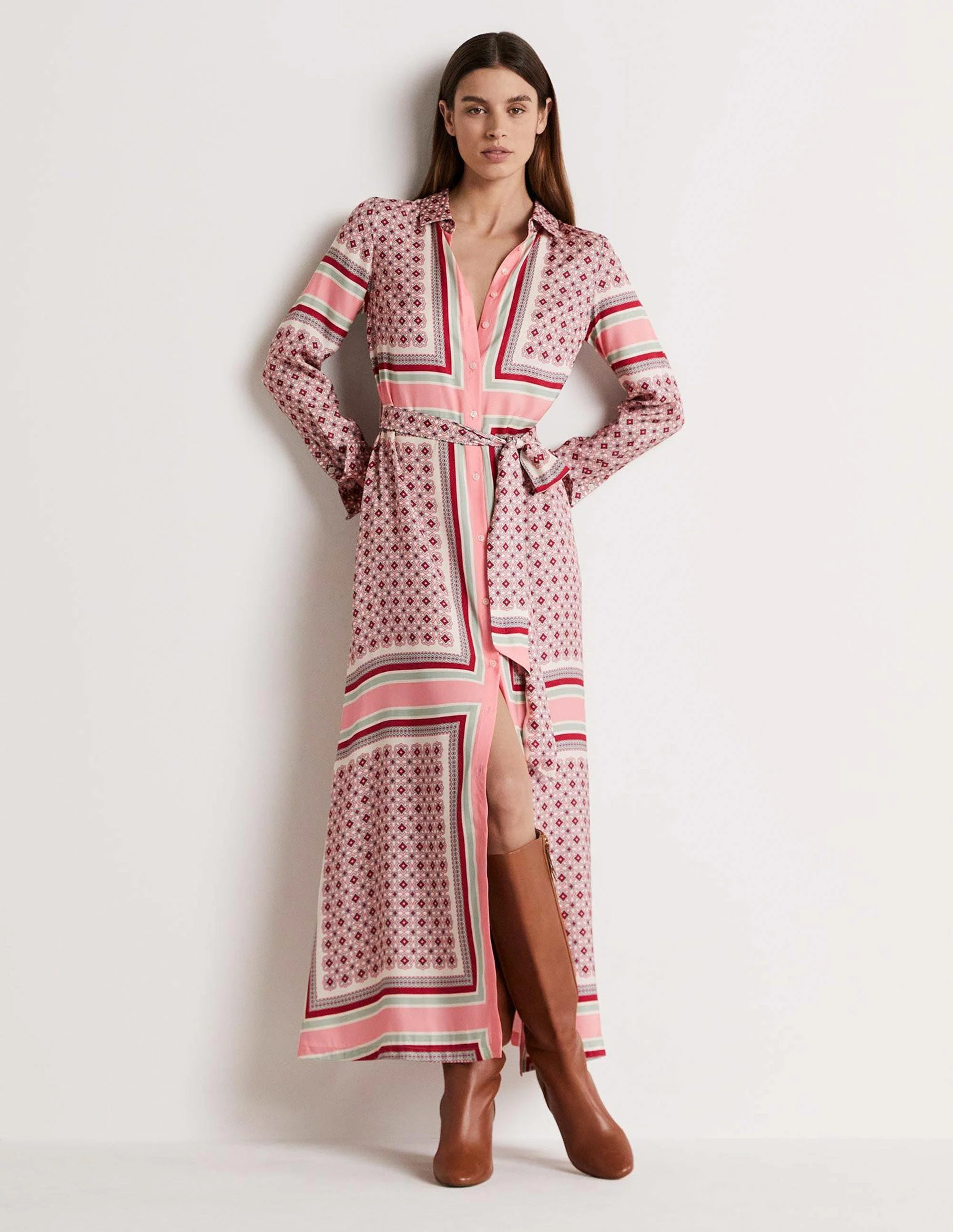 Claudia Maxi-Hemdblusenkleid-Mandelblütenrosa, Geometrisches Muster