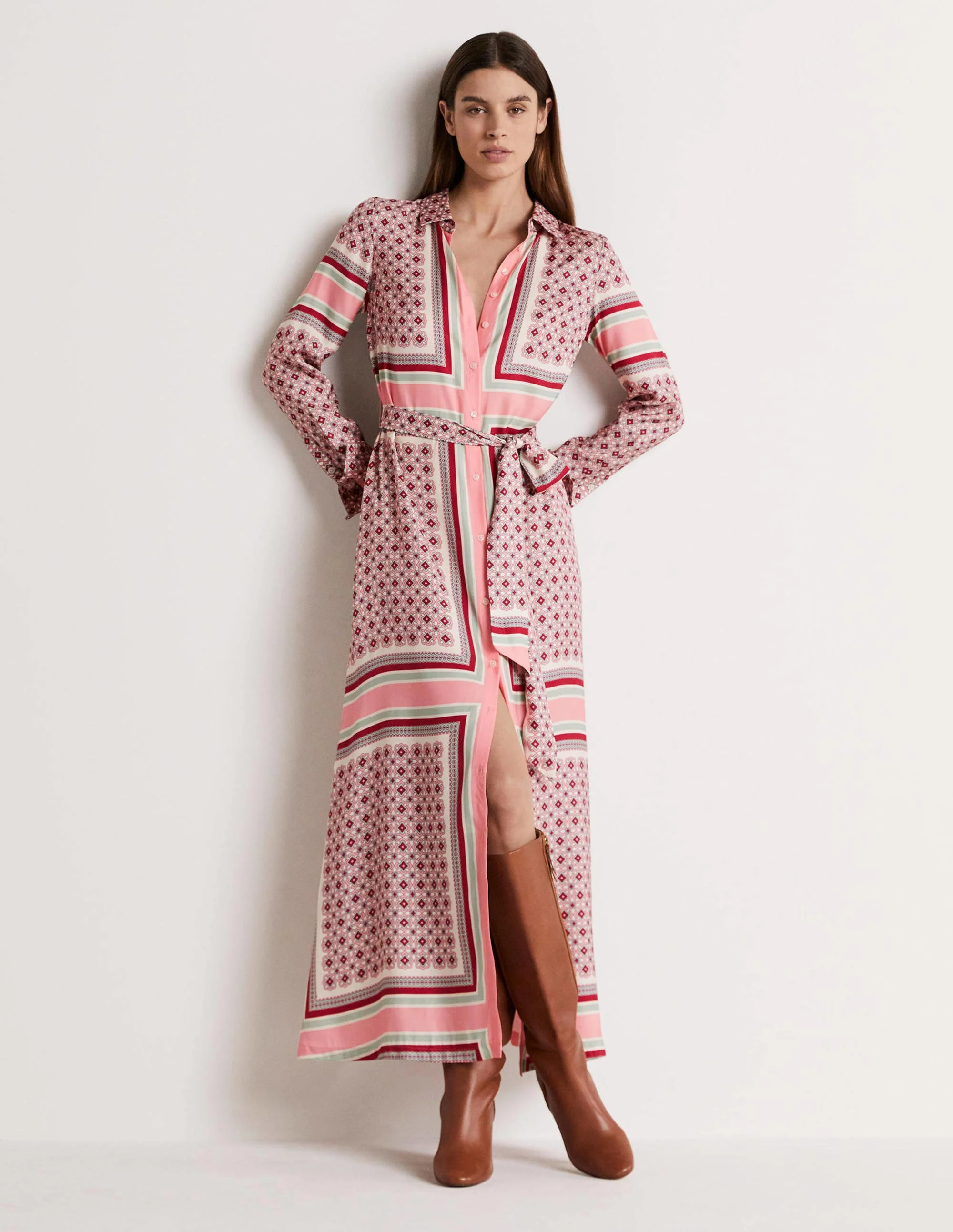 Claudia Maxi-Hemdblusenkleid-Mandelblütenrosa, Geometrisches Muster - Image 6