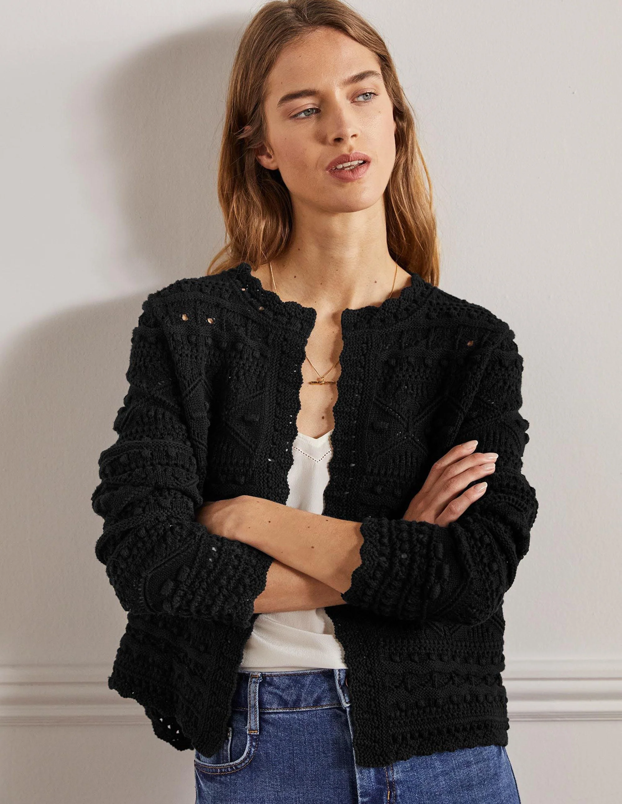 Claudia Strukturierter Strickcardigan-Schwarz