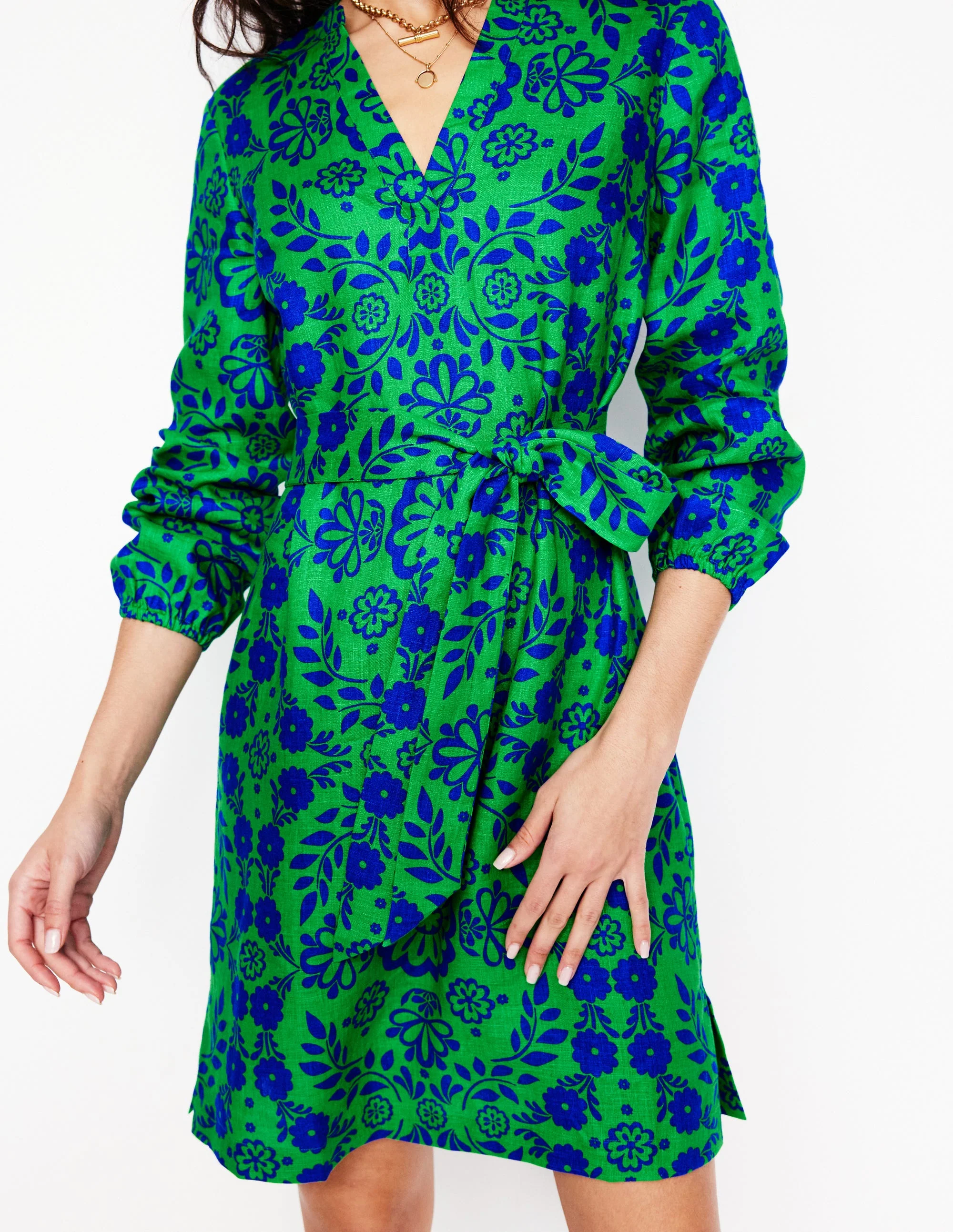 Cleo Leinenkleid mit Bindegürtel-Aleo, Strukturierte Wiese - Image 2