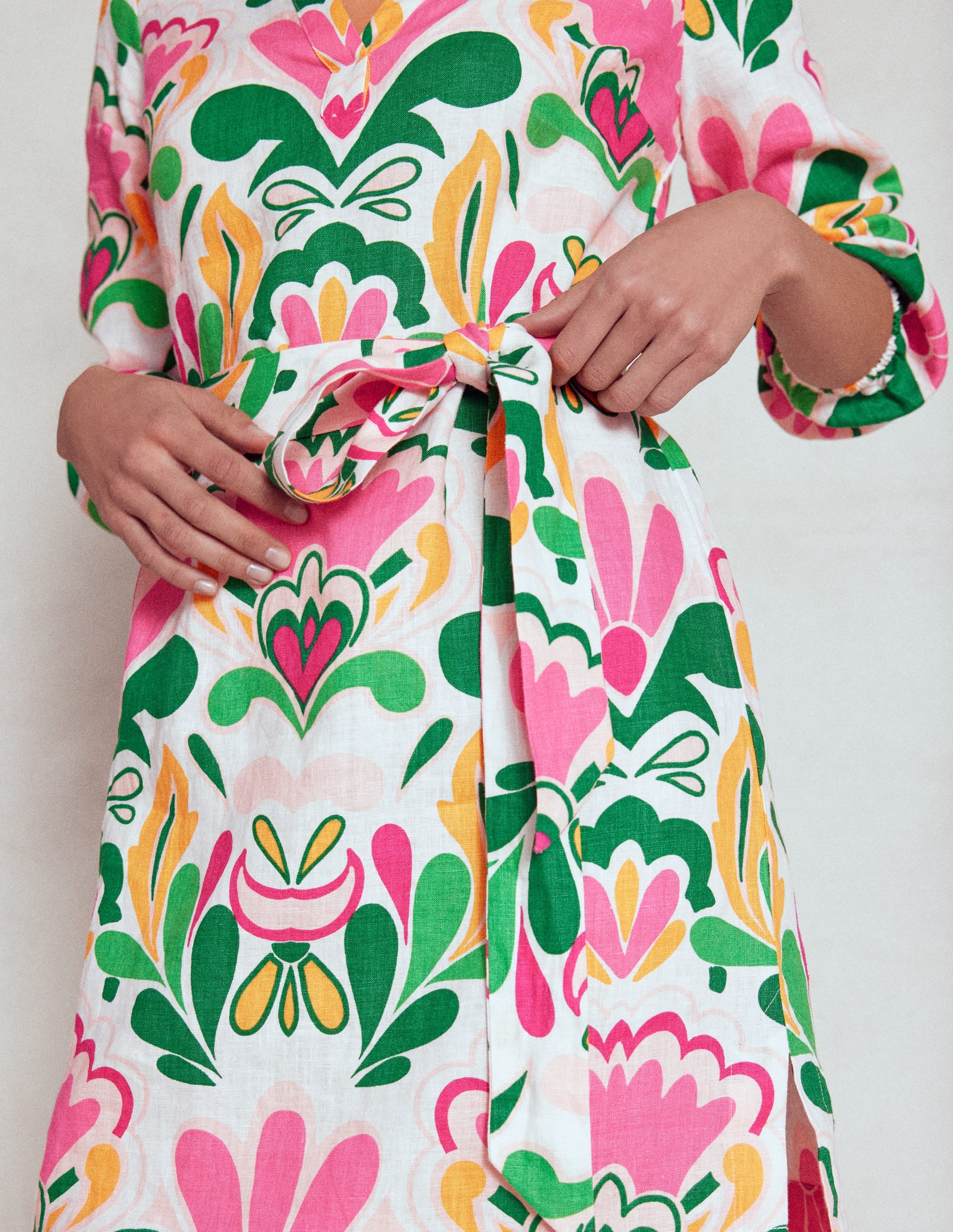 Cleo Leinenkleid mit Bindegürtel-Bunt, Freesienstempel - Image 3