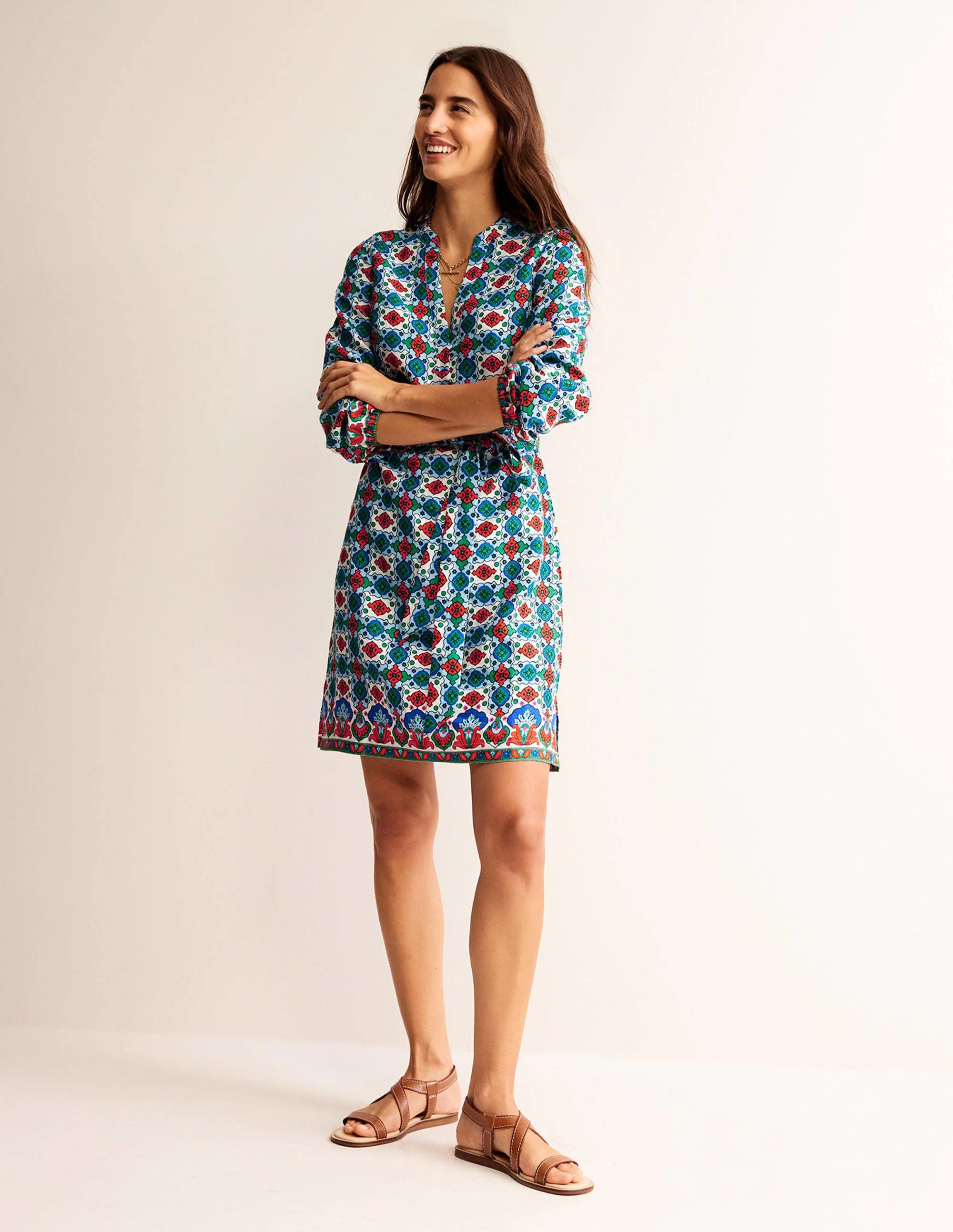 Cleo Leinenkleid mit Bindegürtel-Bunt, Kachel - Image 4