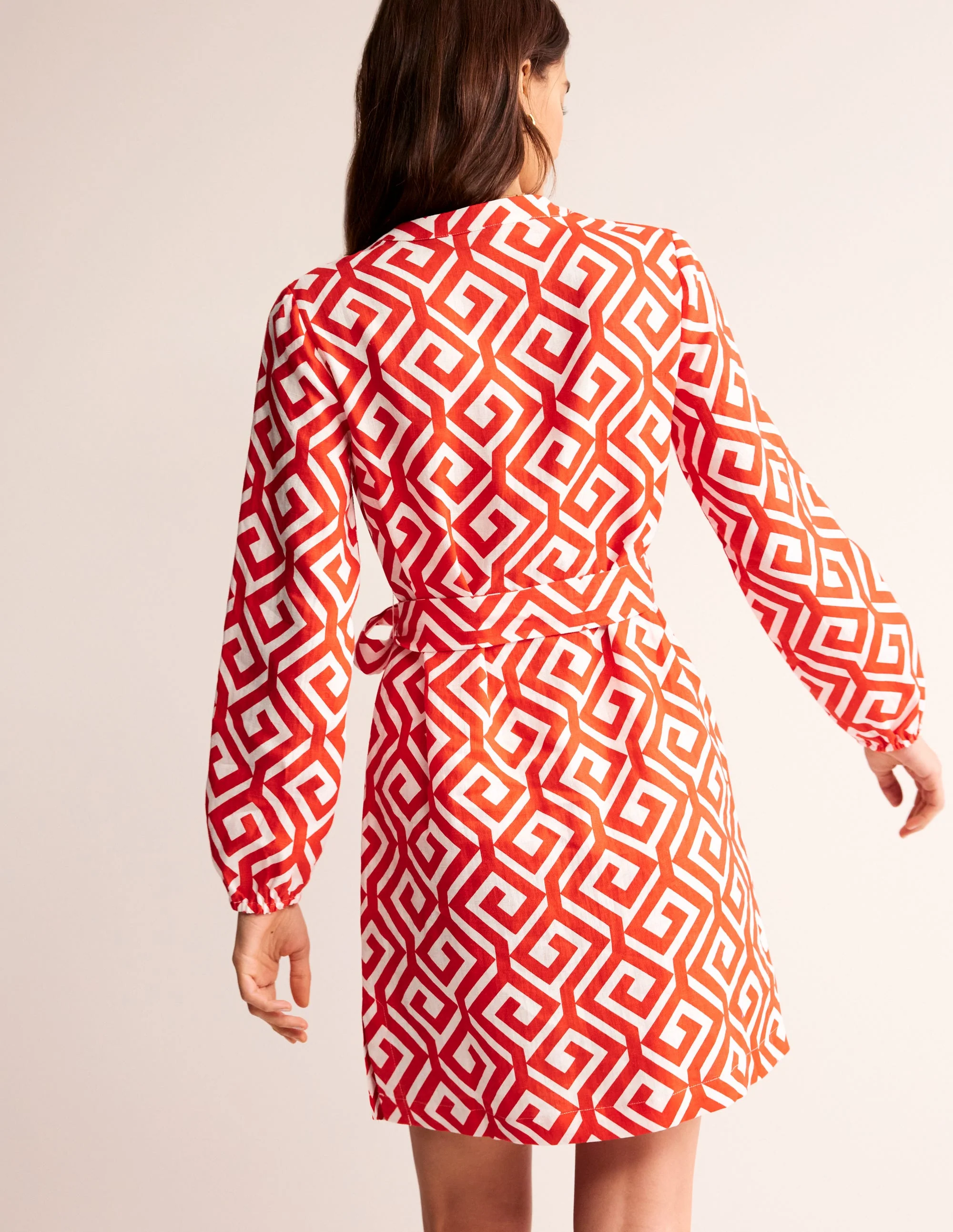 Cleo Leinenkleid mit Bindegürtel-Flammenrot, Labyrinth - Image 3