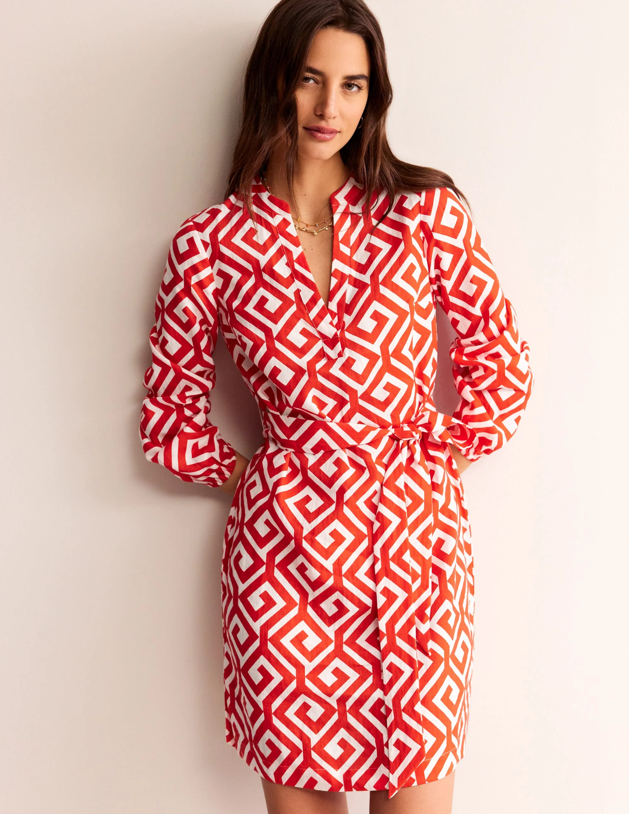 Cleo Leinenkleid mit Bindegürtel-Flammenrot, Labyrinth - Image 4