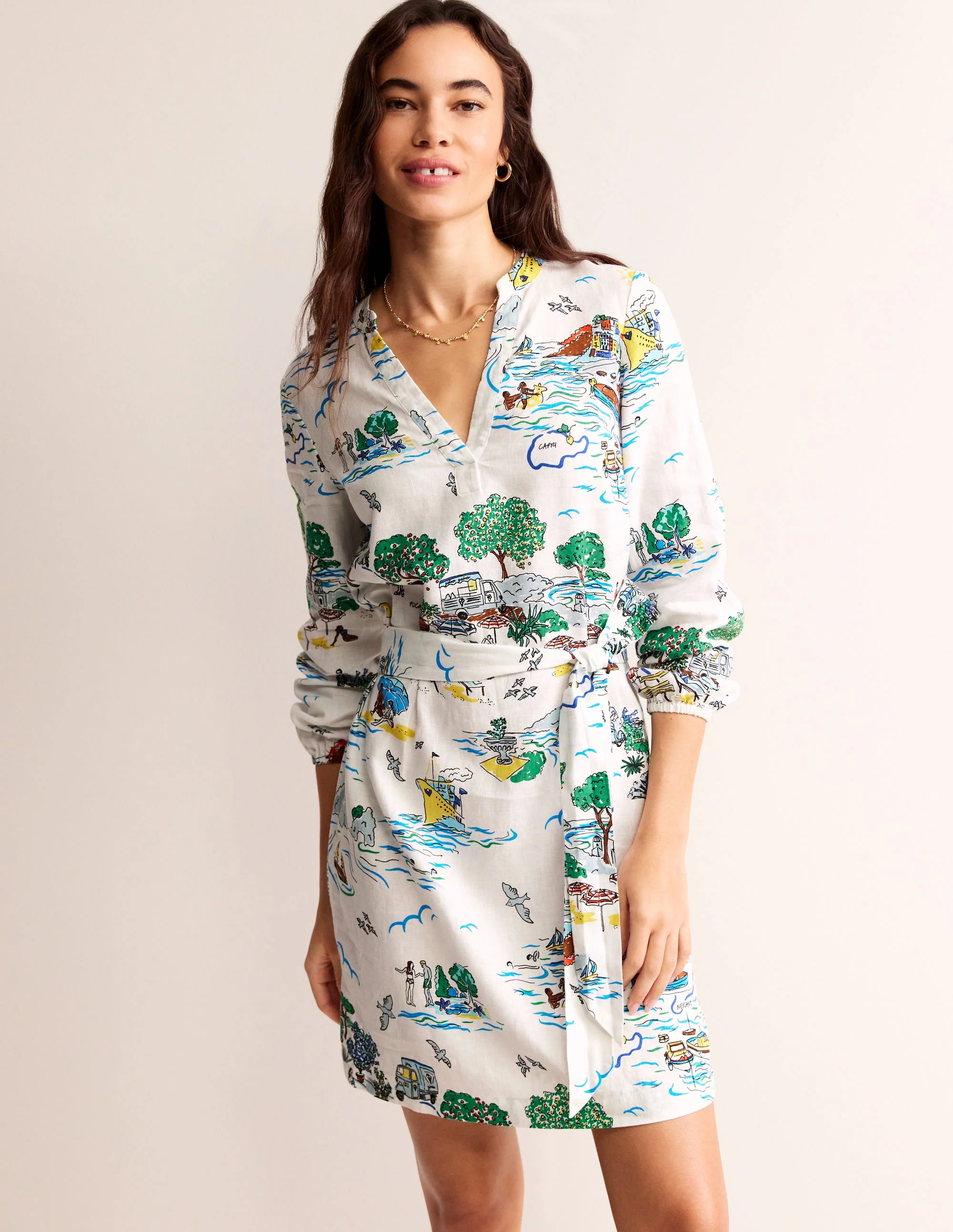 Cleo Leinenkleid mit Bindegürtel-Naturweiß, Amalfi - Image 4