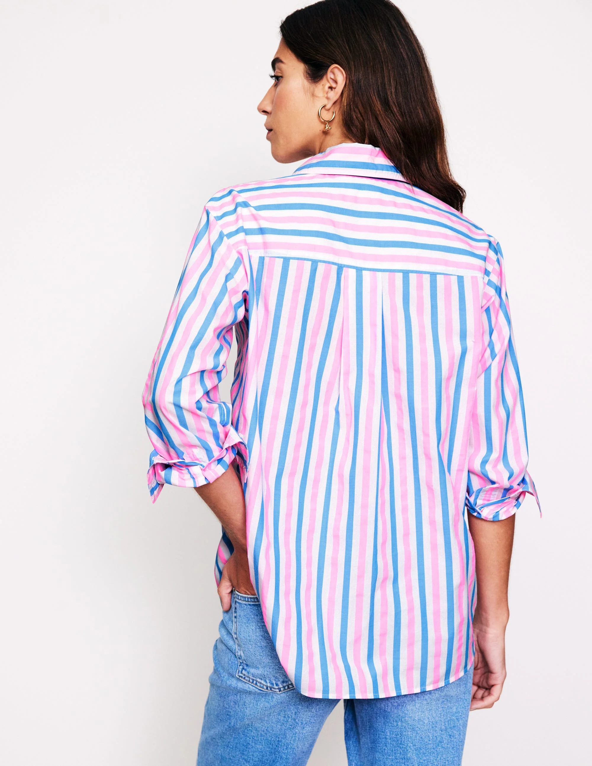 Connie Lockeres Baumwollhemd-Blau und Neonpink Hemdenstoff - Image 3