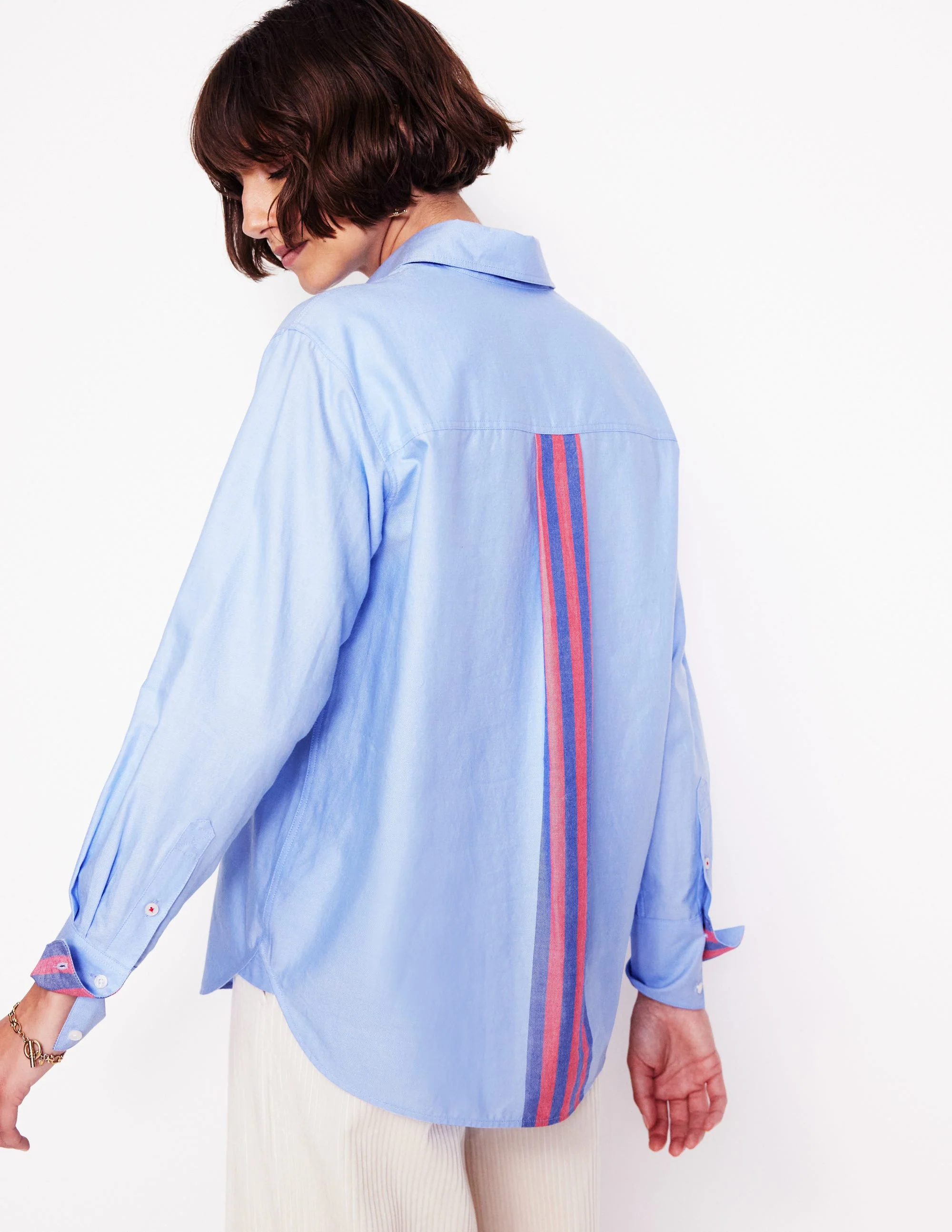 Connie Lockeres Baumwollhemd-Oxford-Blau mit Streifen - Image 3