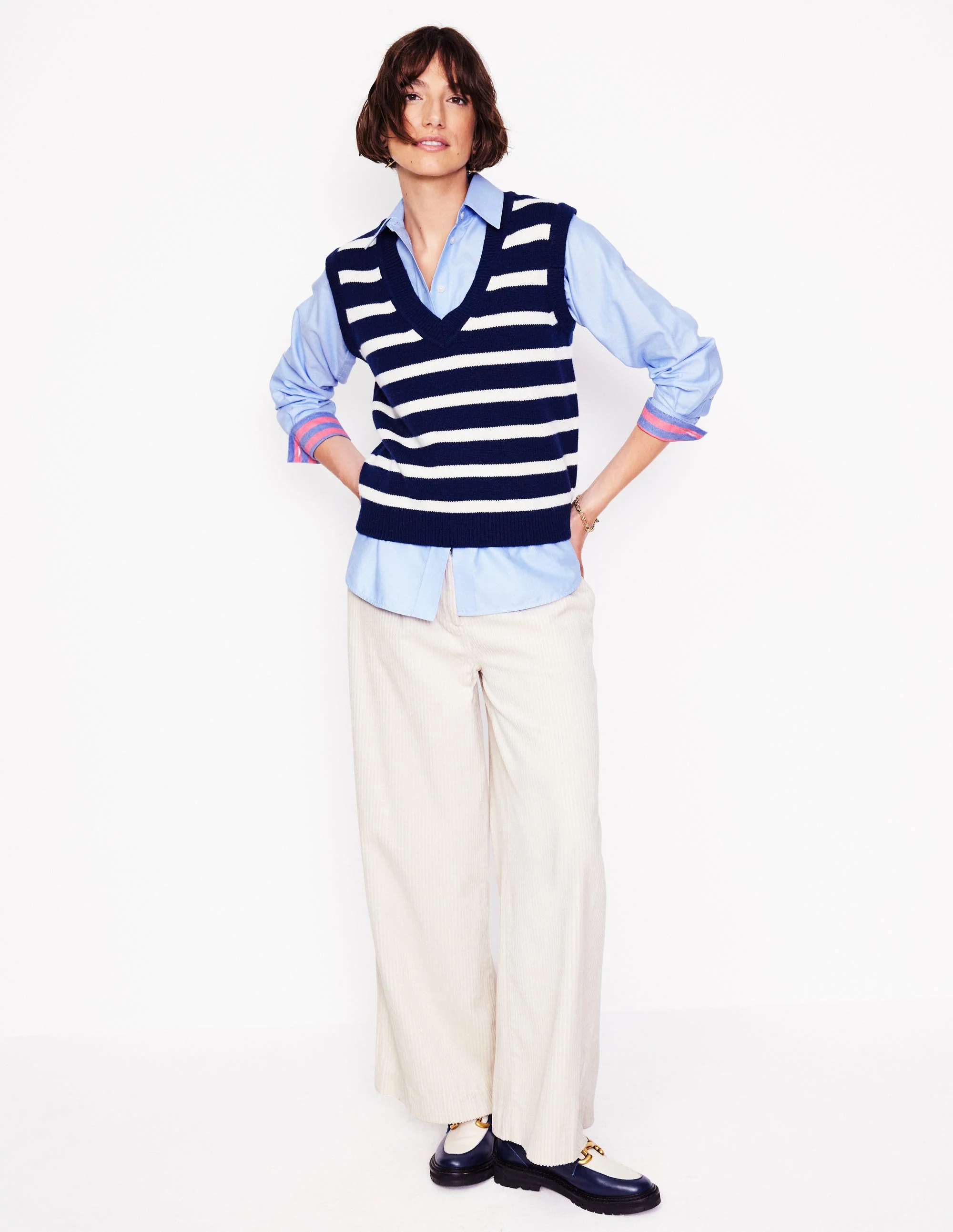 Connie Lockeres Baumwollhemd-Oxford-Blau mit Streifen - Image 4