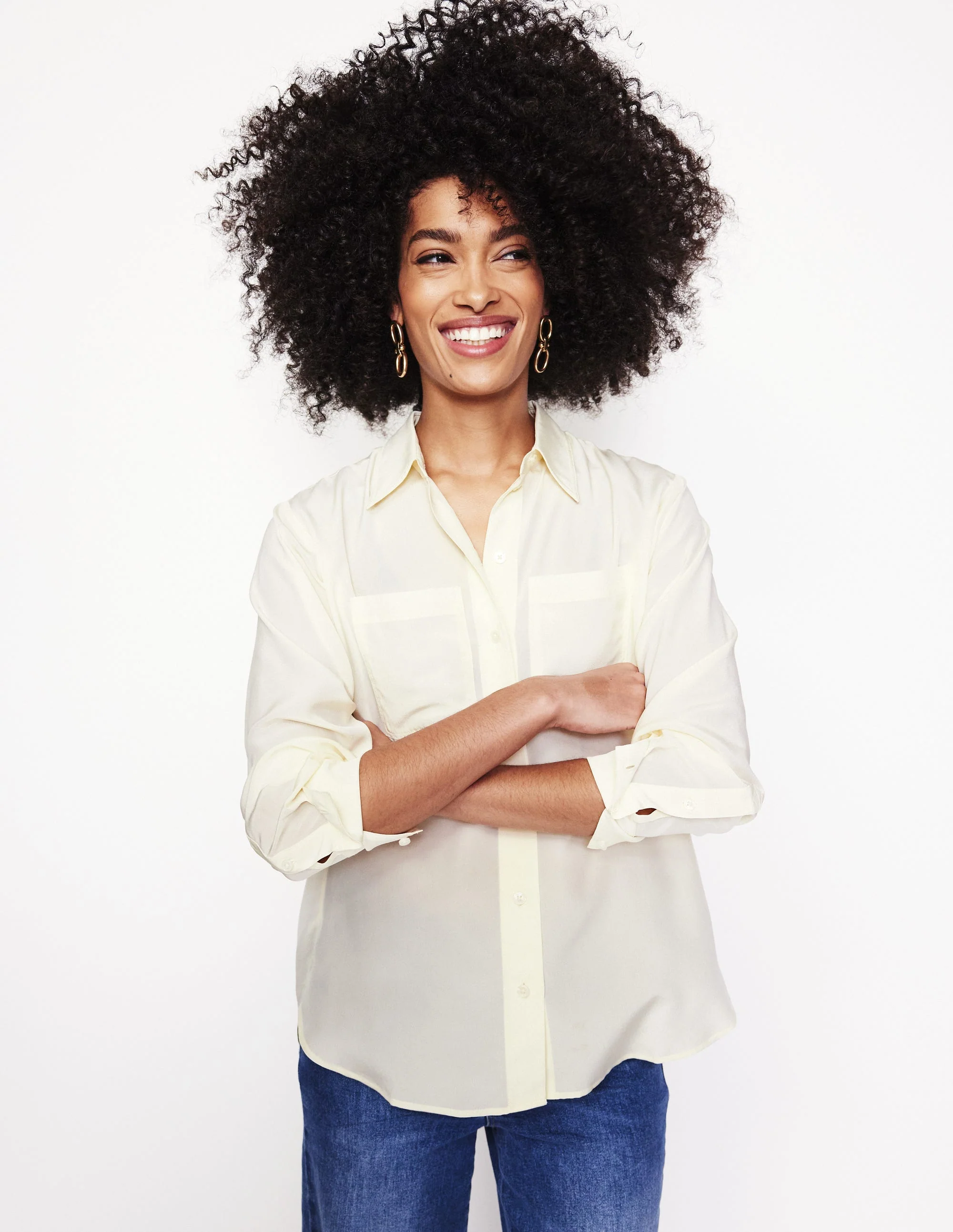 Connie Lockeres Seidenhemd-Ivory and Navy Spot - Image 5