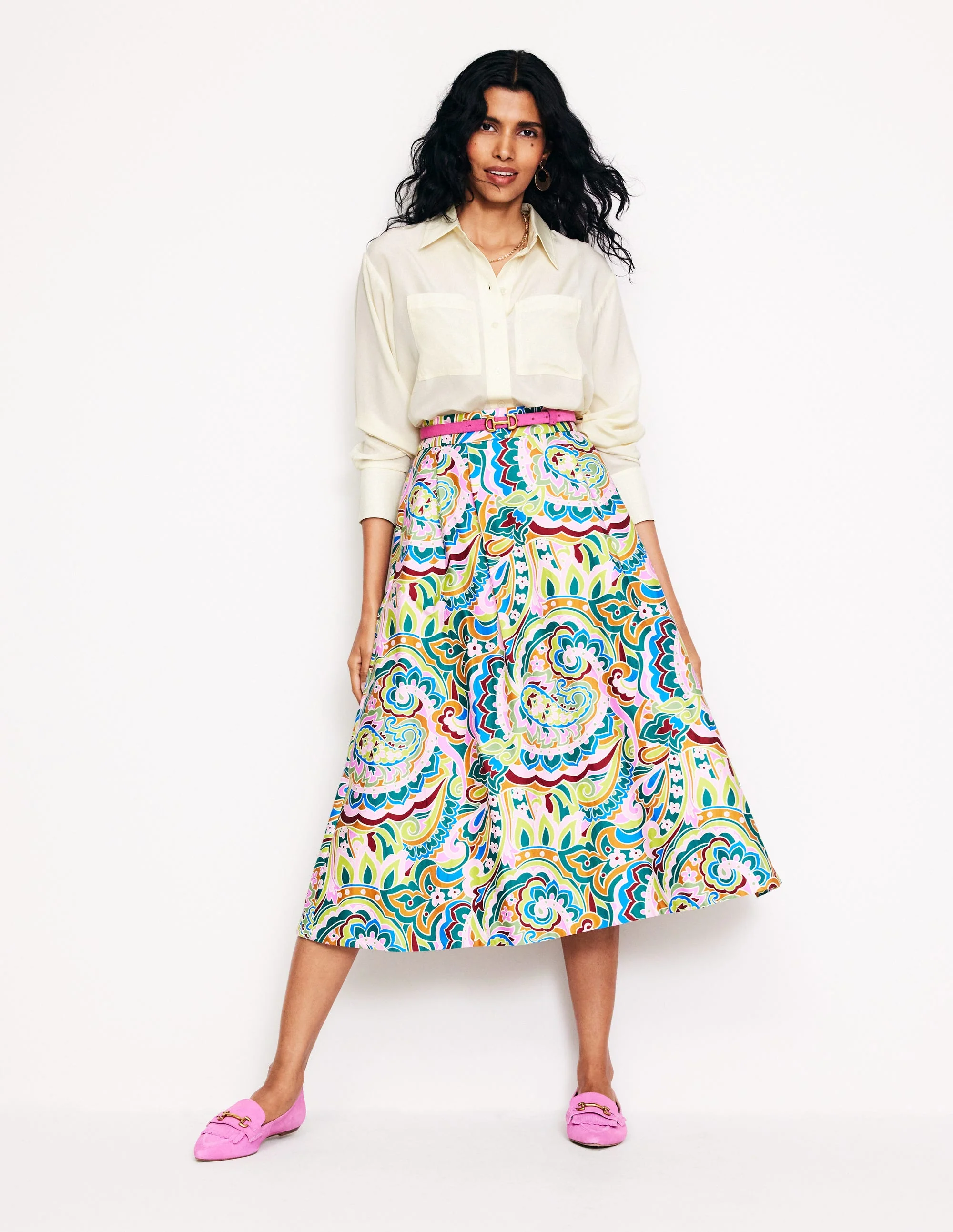 Connie Lockeres Seidenhemd-Ivory and Navy Spot - Image 7