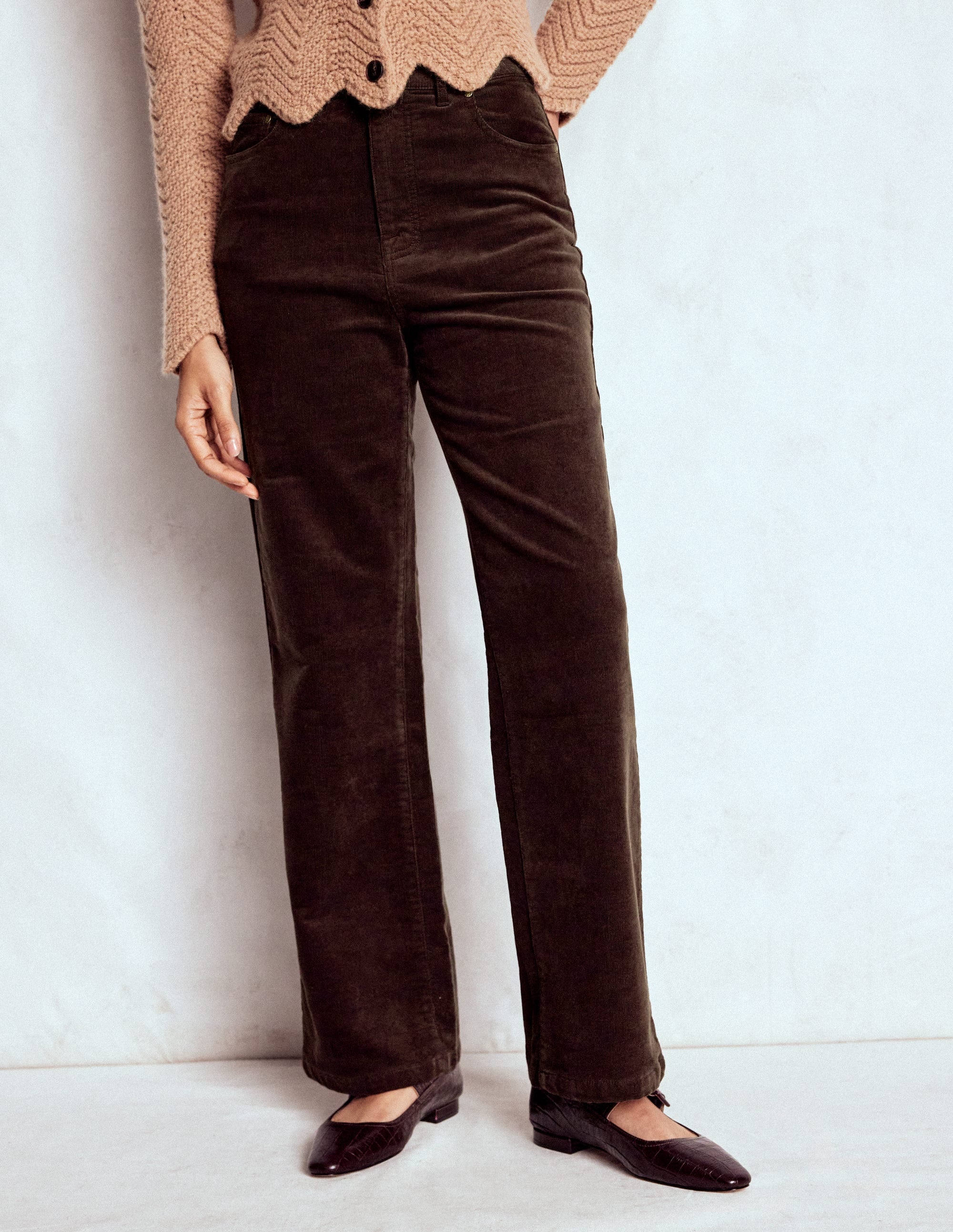 Cord-Jeans mit hohem Bund und geradem, lockerem Bein-Espresso - Image 2