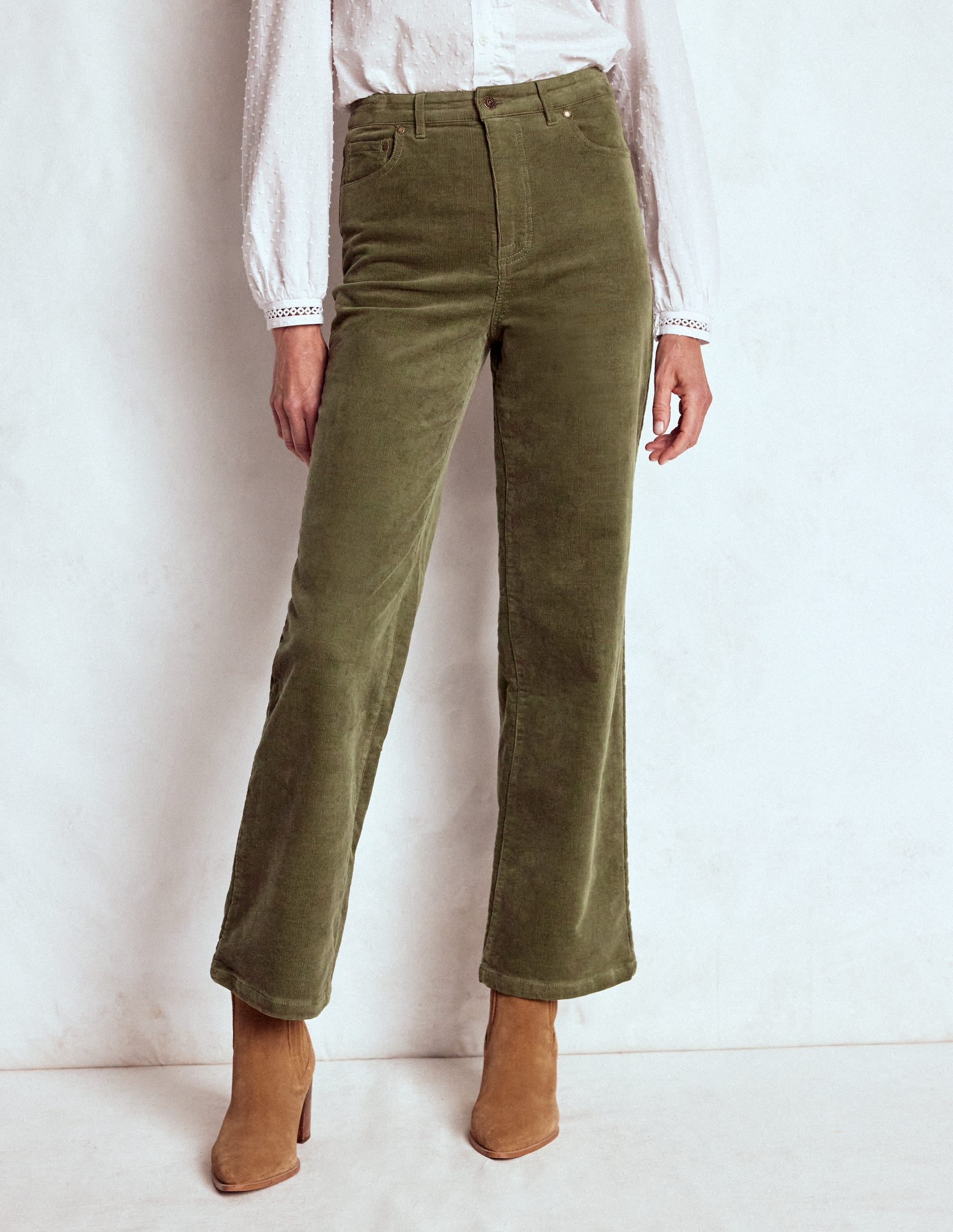 Cord-Jeans mit hohem Bund und geradem, lockerem Bein-GRÜN - Image 4