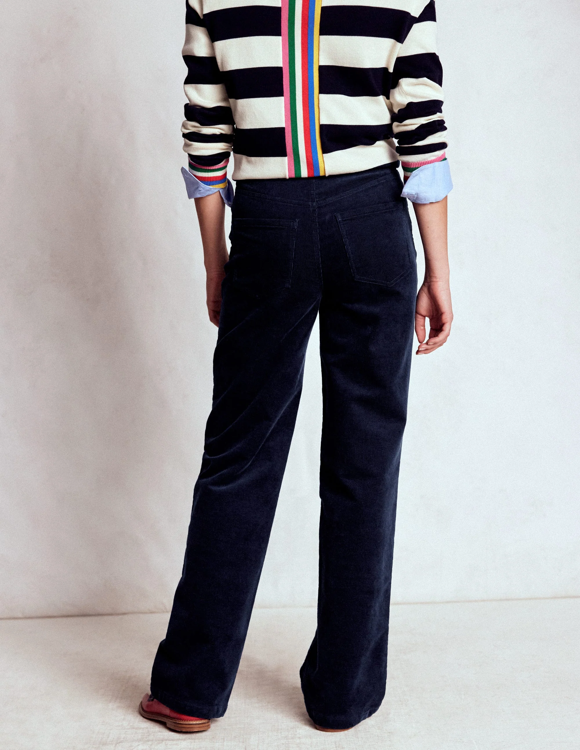 Cord-Jeans mit hohem Bund und geradem, lockerem Bein-Marineblau - Image 3