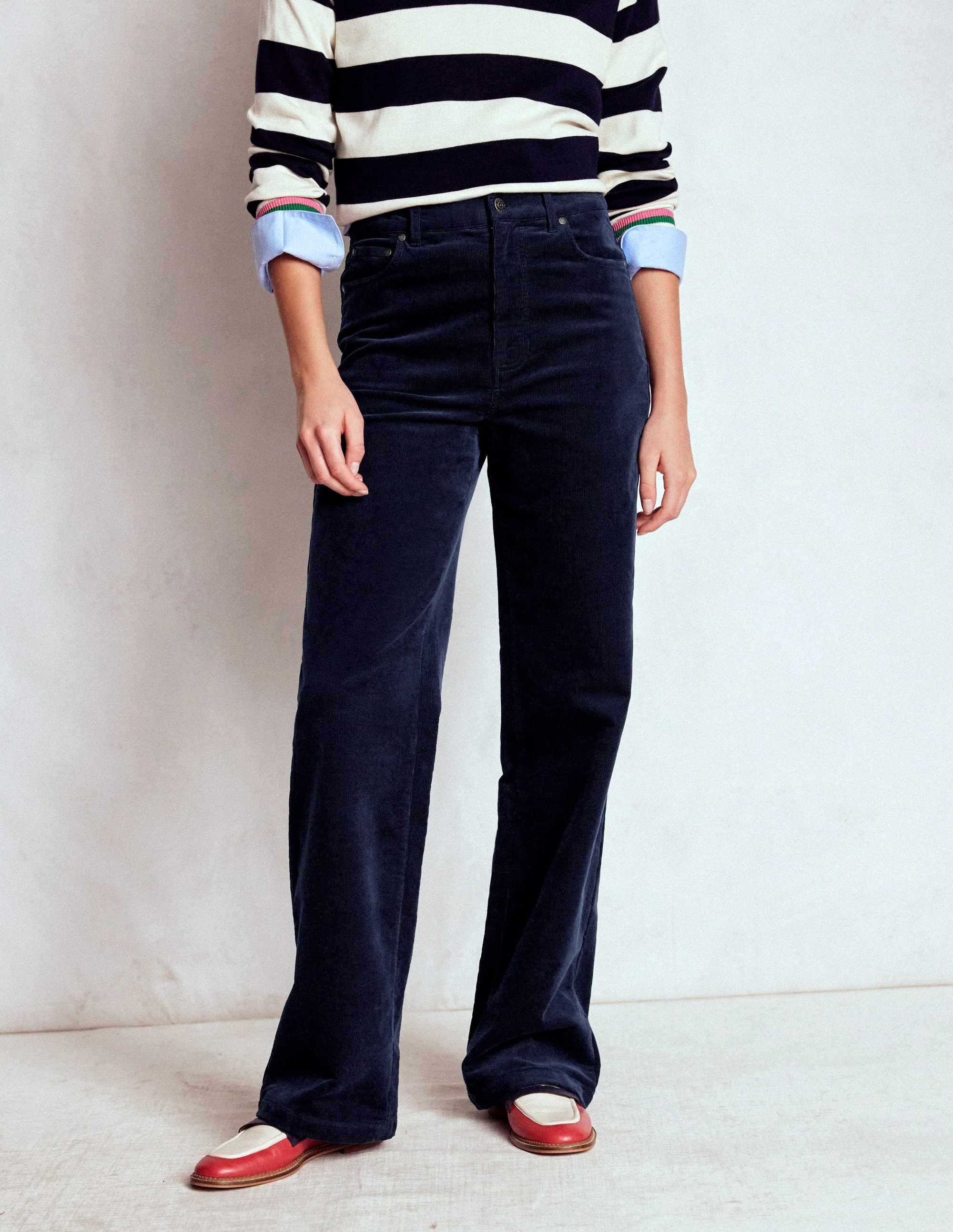 Cord-Jeans mit hohem Bund und geradem, lockerem Bein-Marineblau - Image 4