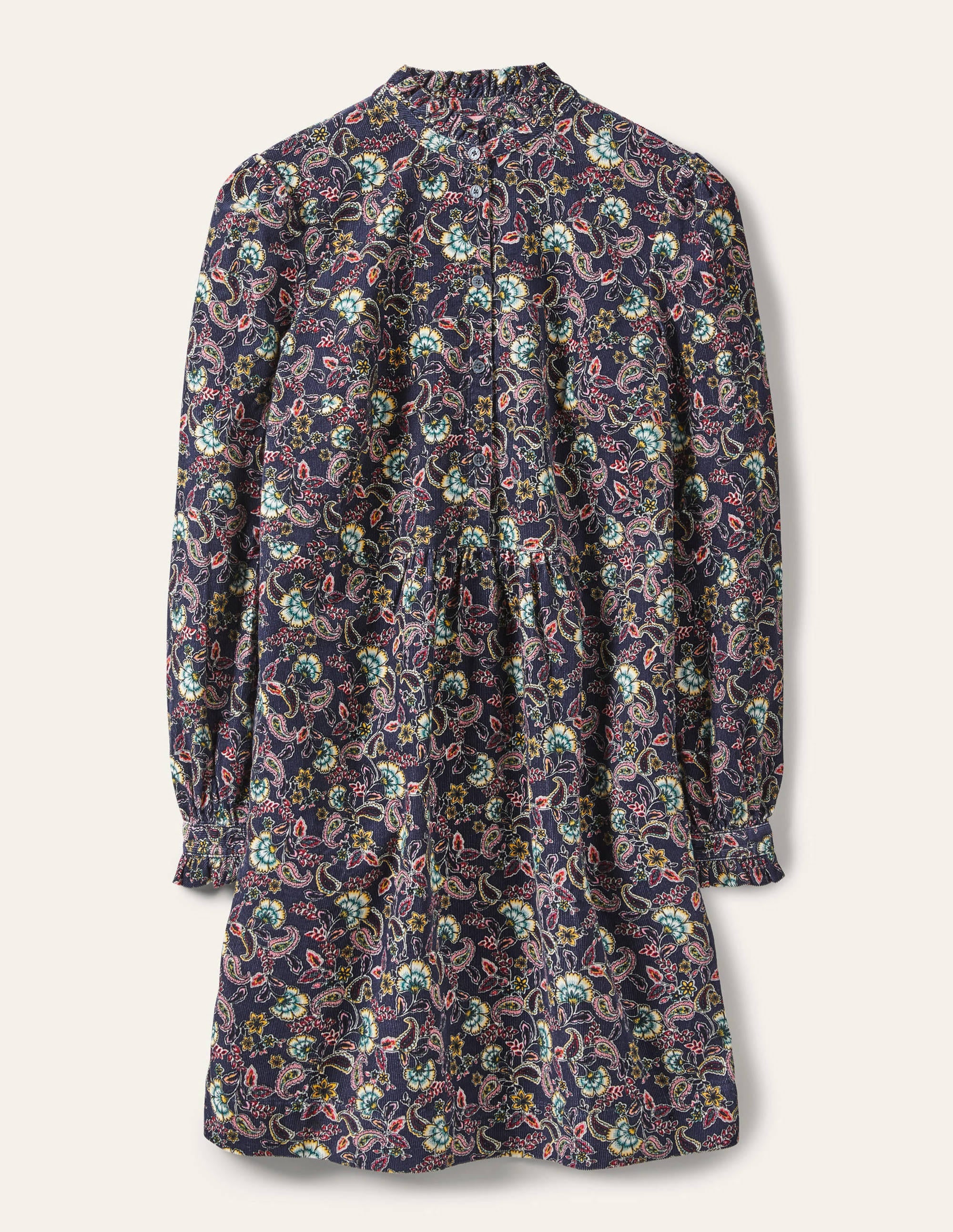 Cordkleid mit Rüschenkragen-Französisches Navy, Exotisches Blumenmuster - Image 5