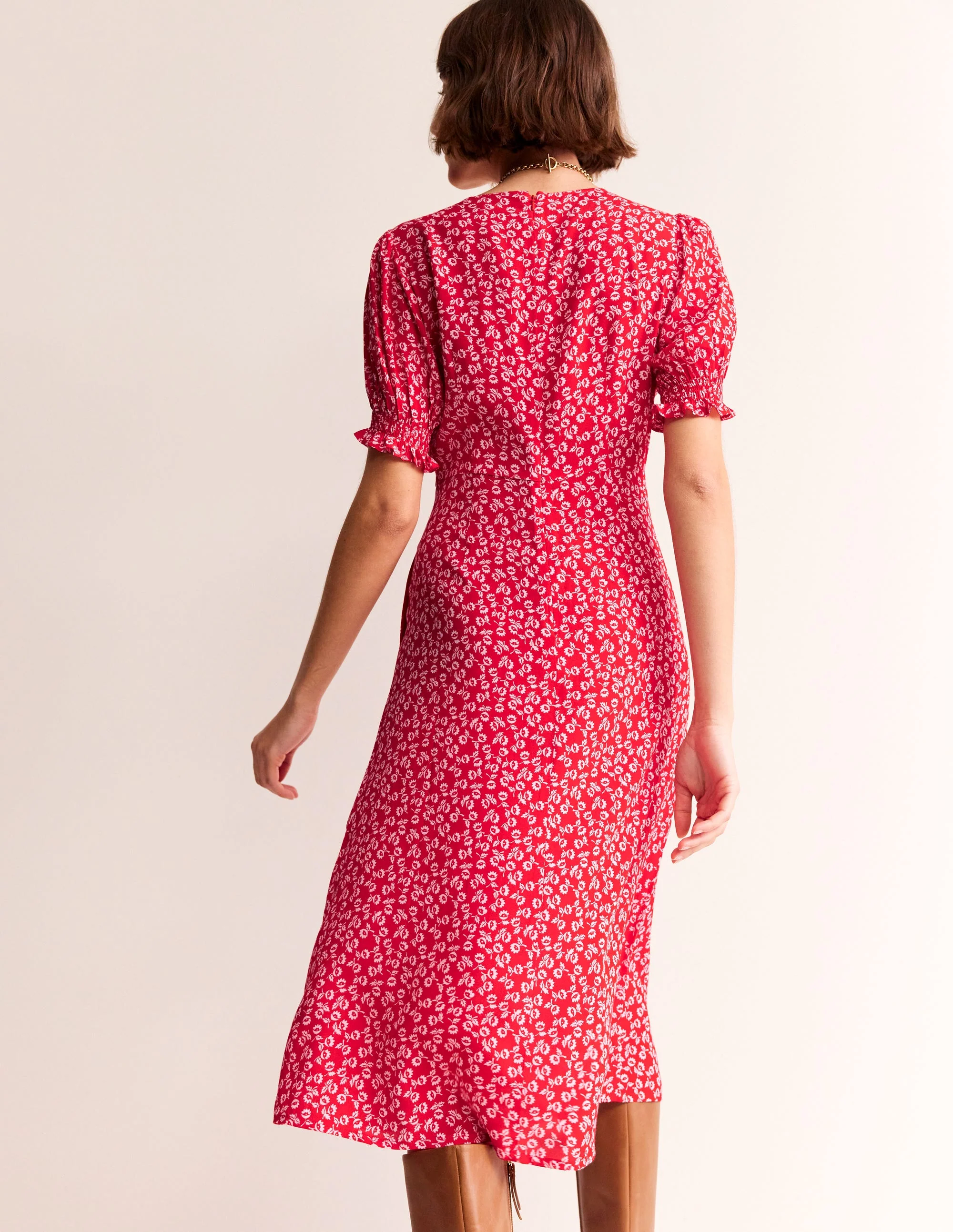 Corinne Midi-Teekleid-Flame Scarlet, Winzige Knospen - Image 3