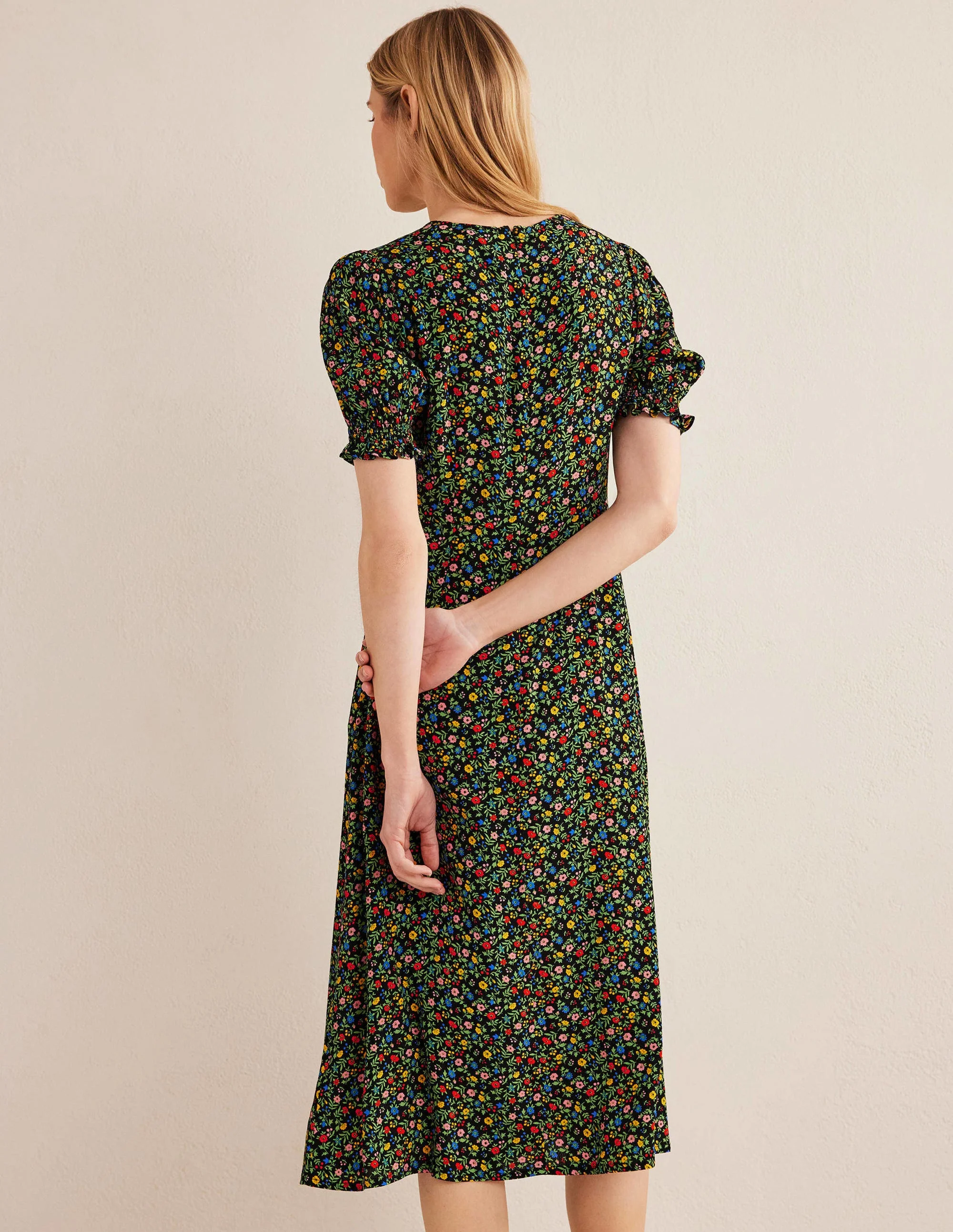 Corinne Midi-Teekleid-Schwarz, Blütenblätter - Image 3