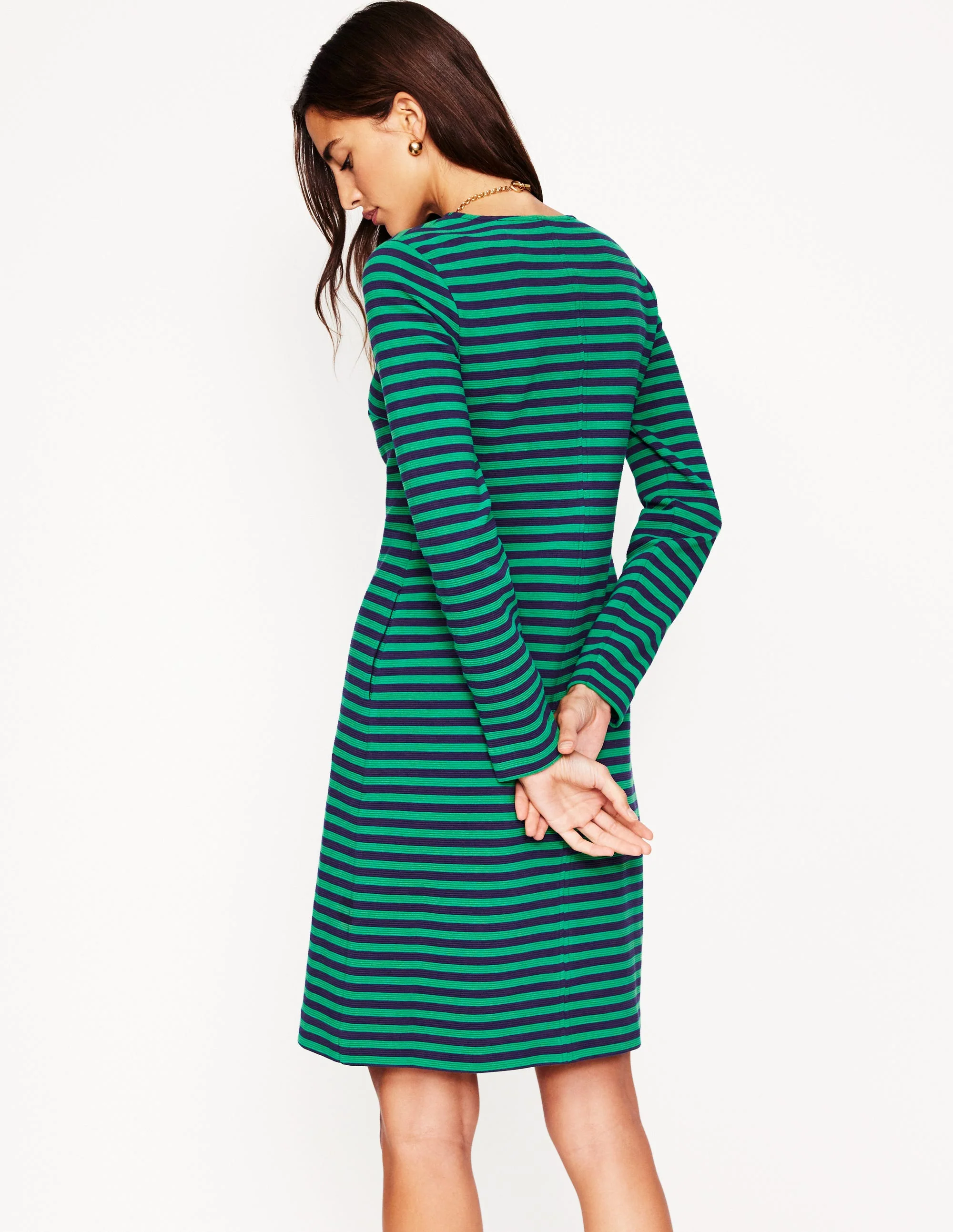 Cornelia Ottoman-Kleid-Sattes Smaragd, Marine-Streifen - Image 3