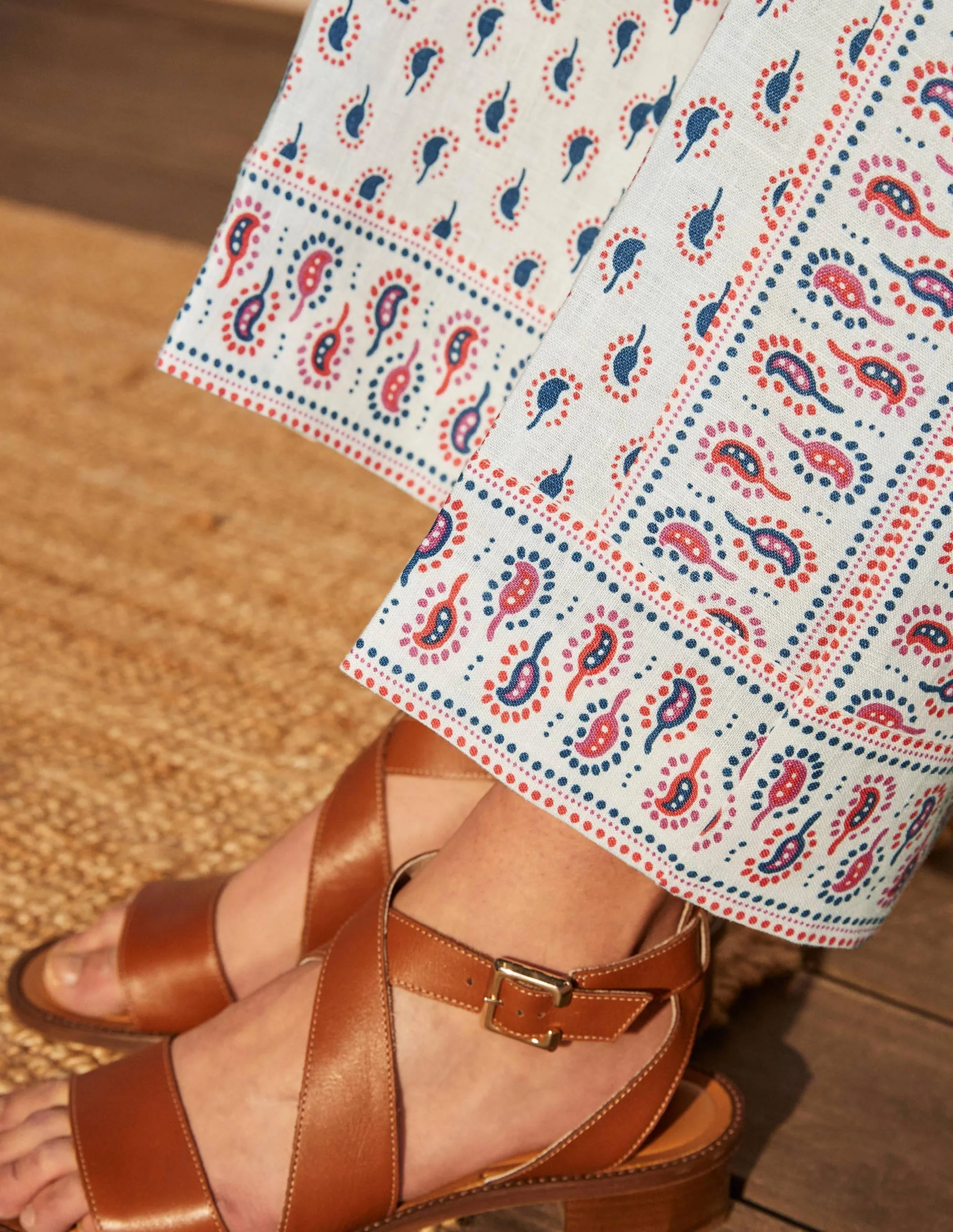Cornwall Leinenhose-Naturweiß, Paisleymuster