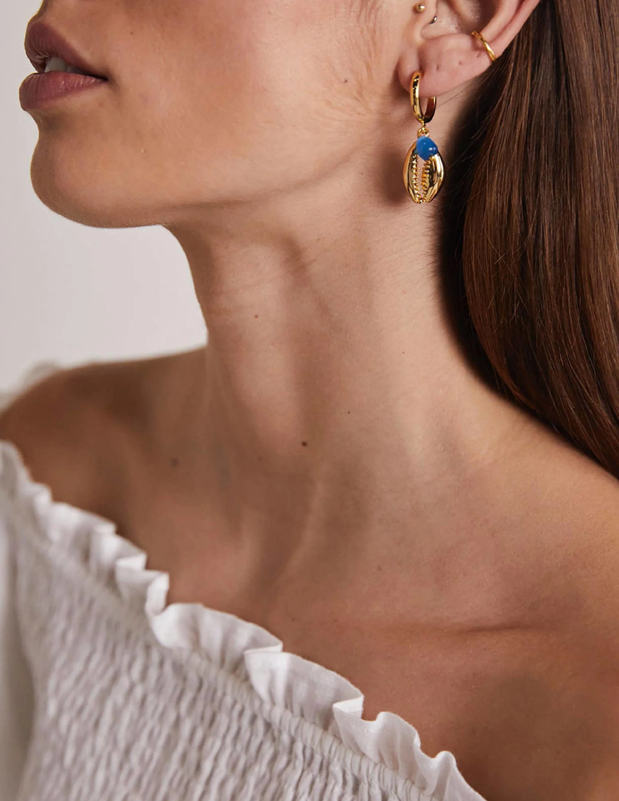 Creolen mit Muschelanhänger-Gold/Blau