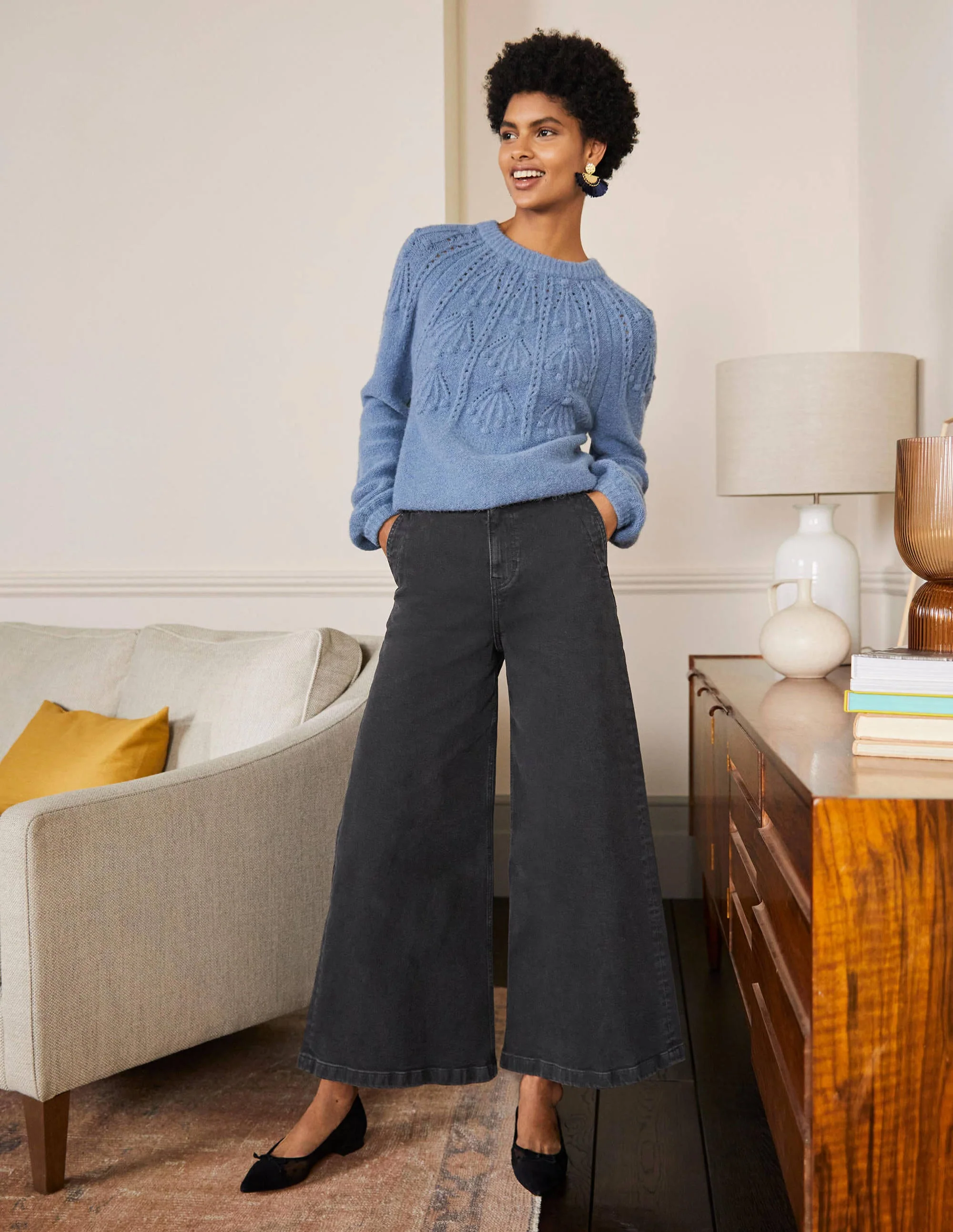 Culotte mit weitem Bein-Gewaschenes Schwarz - Image 4