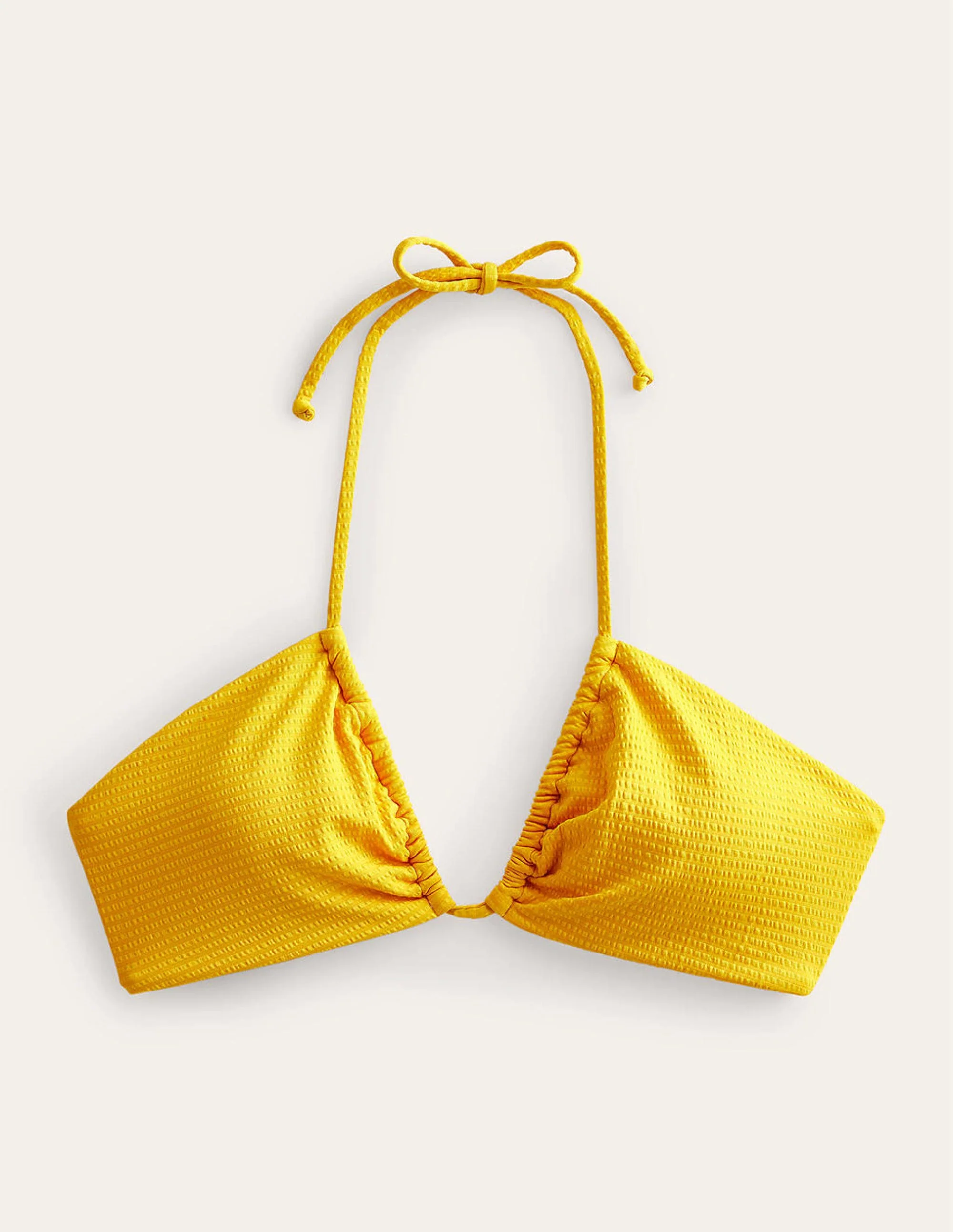 Cut-out-Bikini mit Raffungen und Bändern-Safrangelb, Seersucker - Image 5