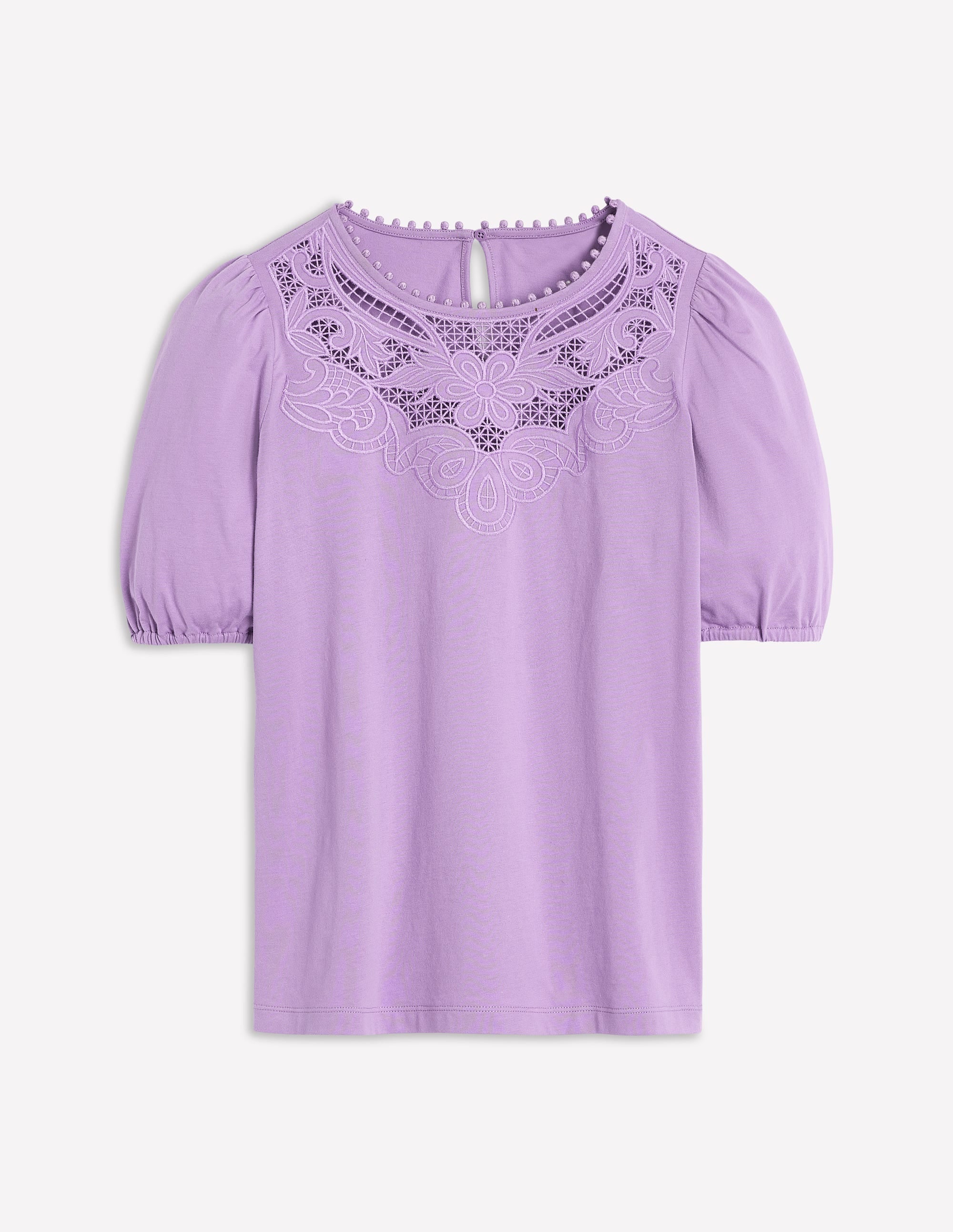 Cutwork-T-Shirt mit Puffärmeln-Asternlila - Image 6