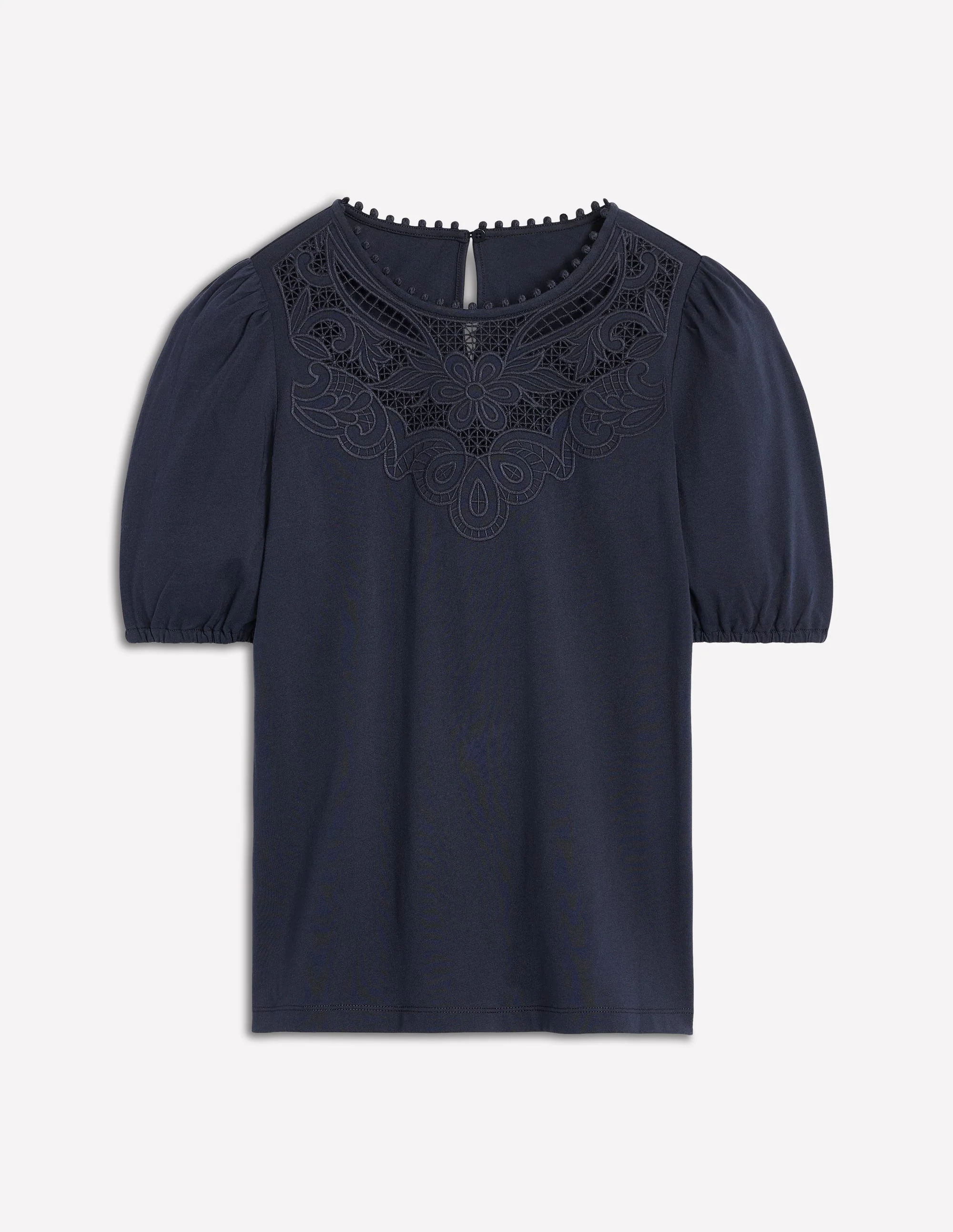 Cutwork-T-Shirt mit Puffärmeln-Marineblau - Image 5