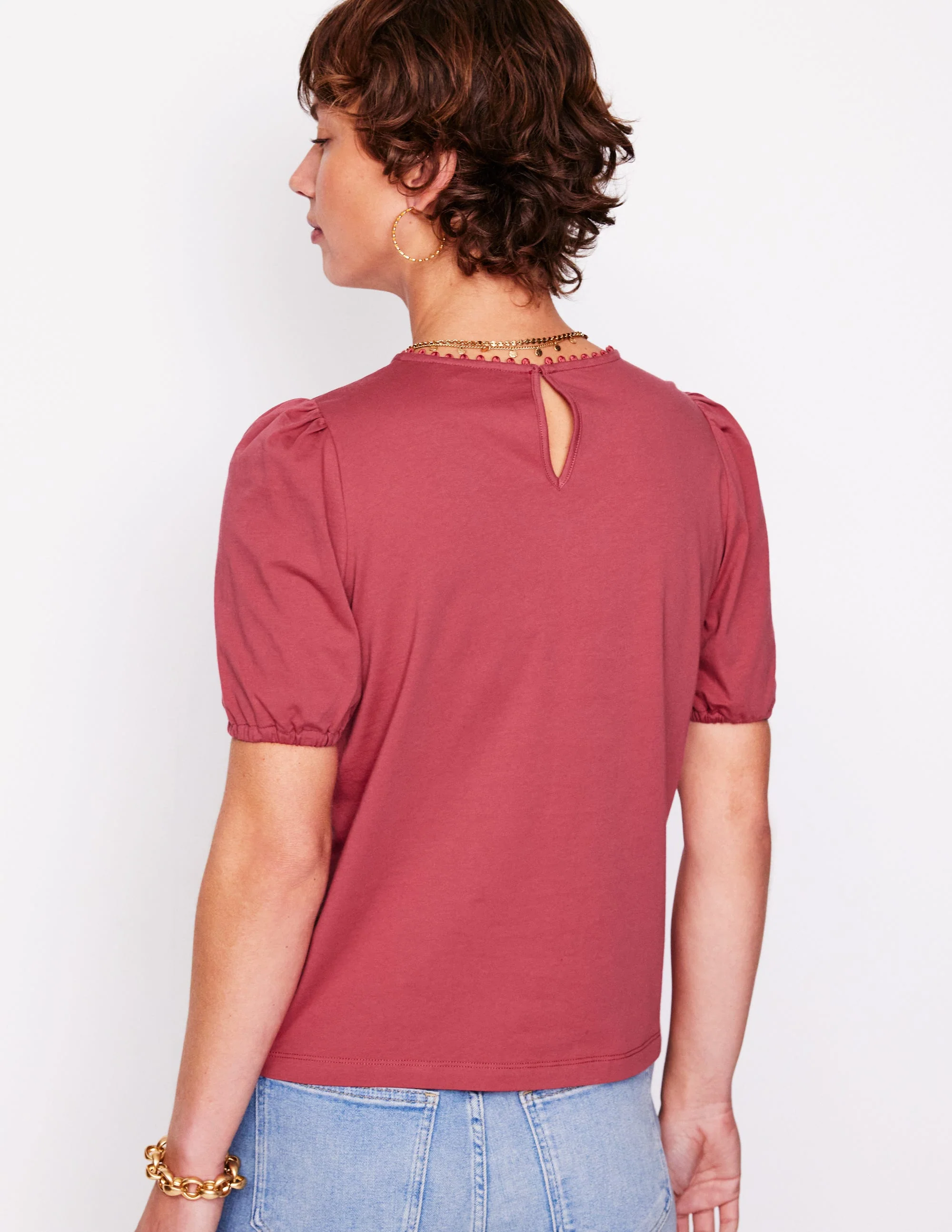 Cutwork-T-Shirt mit Puffärmeln-Terrakotta - Image 3