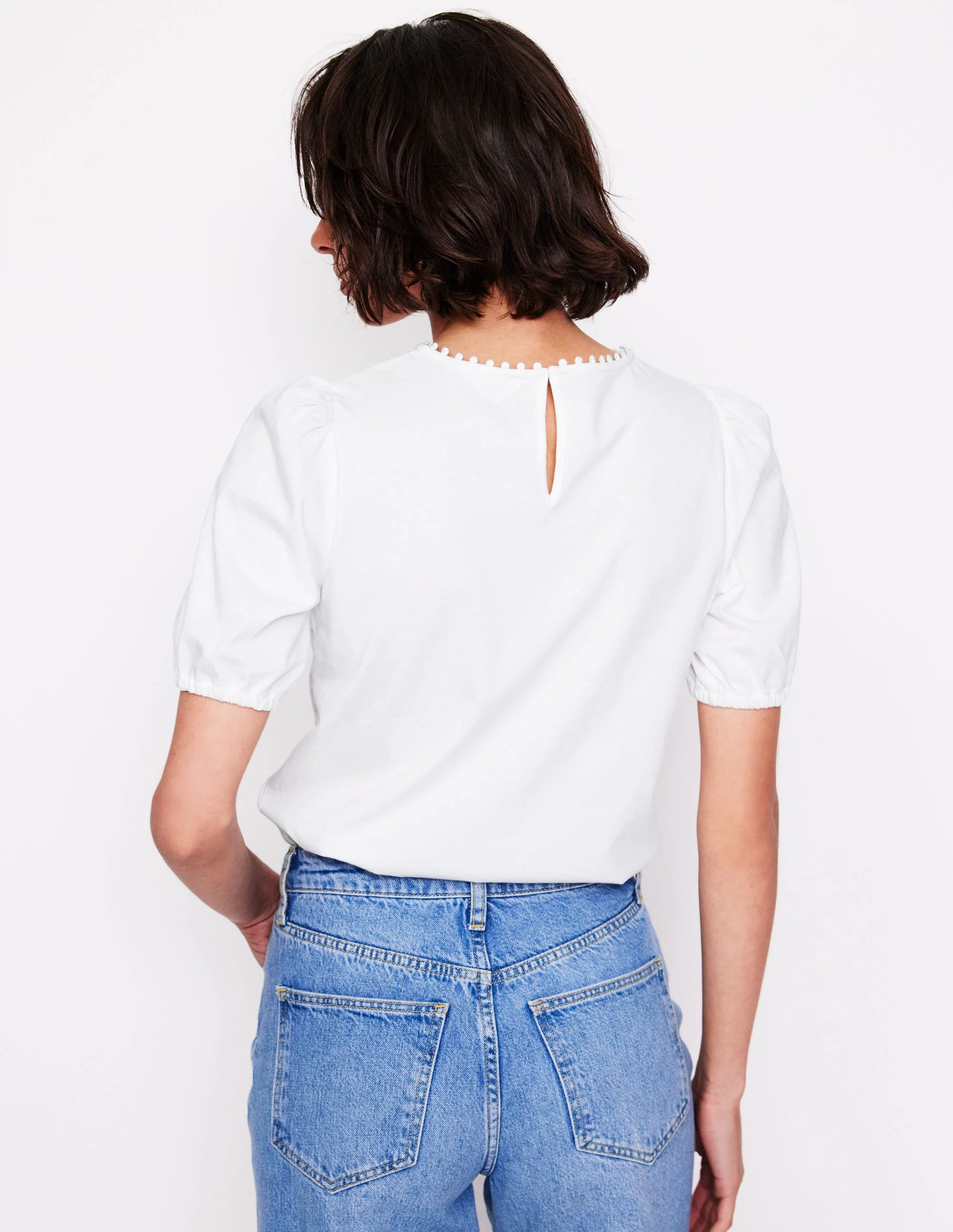 Cutwork-T-Shirt mit Puffärmeln-Weiß - Image 3