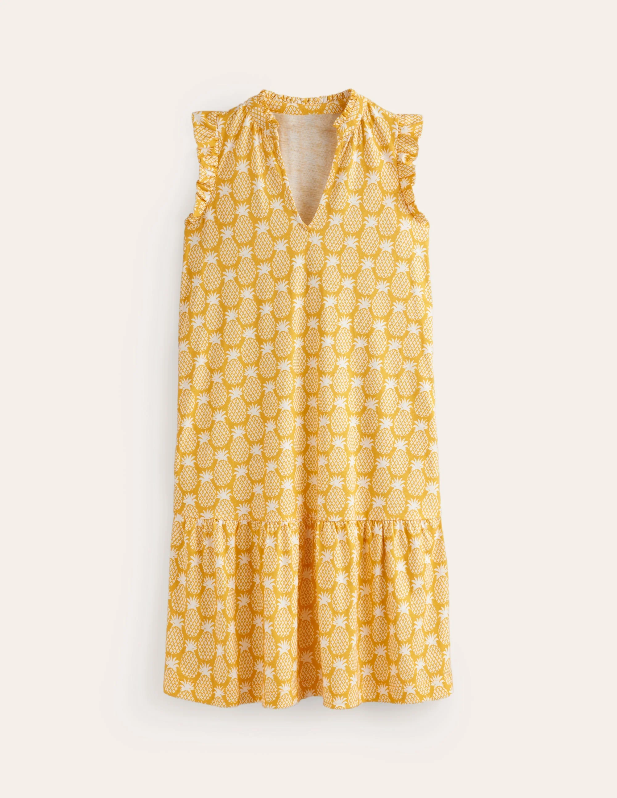 Daisy Kurzes Stufenkleid aus Jersey-Ceylon-Gelb, Ananas Geo - Image 6